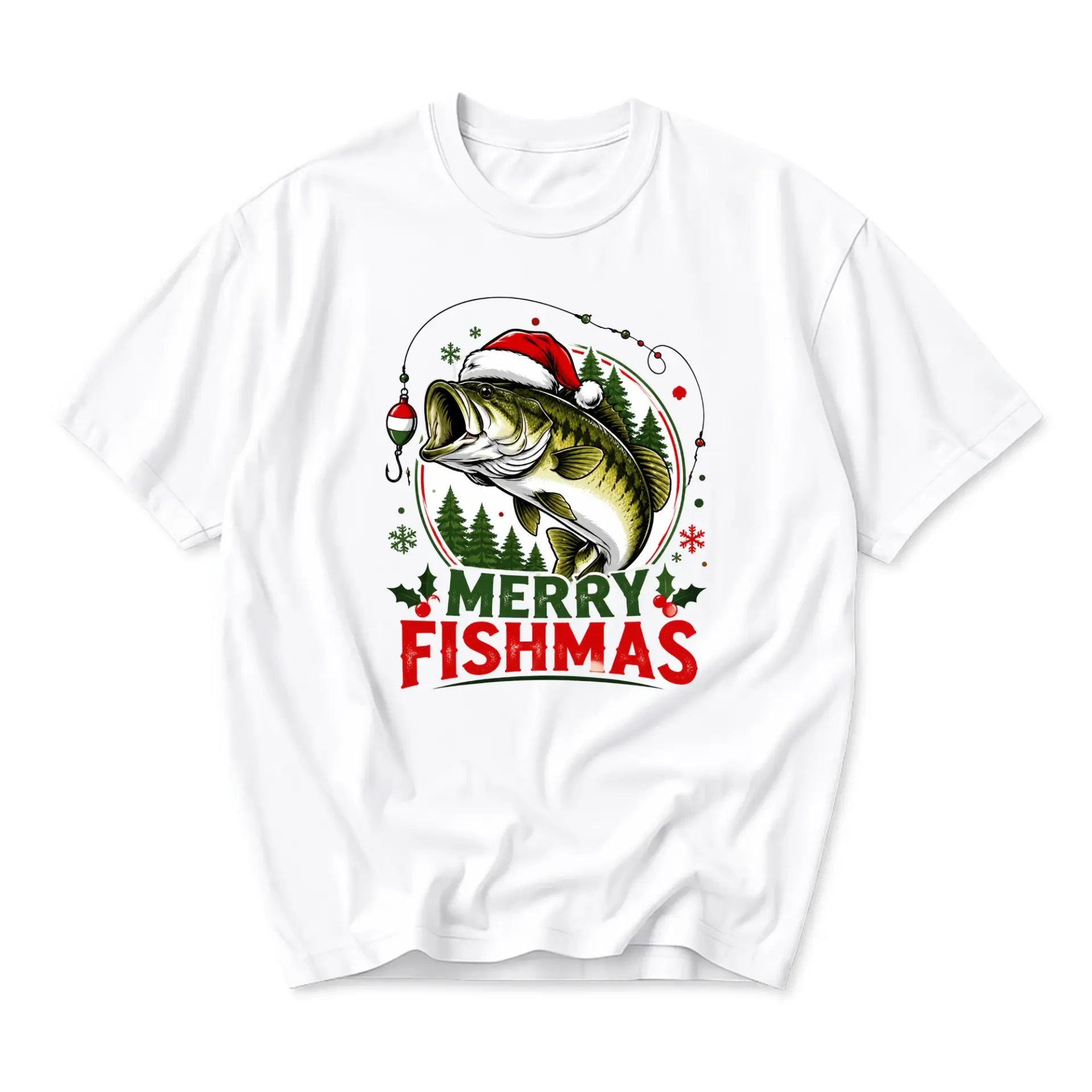 Funny Shirt Merry Fishmas Fishing Holiday Graphic Tee Unisex Short Sleeve Casual Apparel for Seasons
