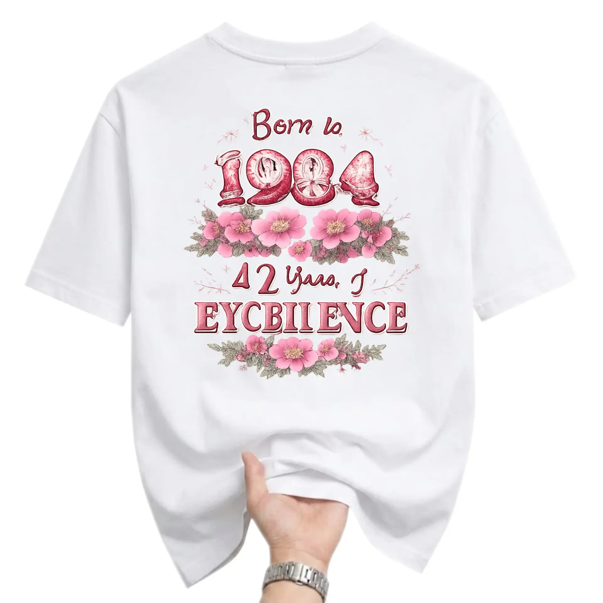 Funny Shirt Born in 1984 42 Years of Floral Graphic Tee Casual Unisex Crew Neck Top Birthday Anniversary