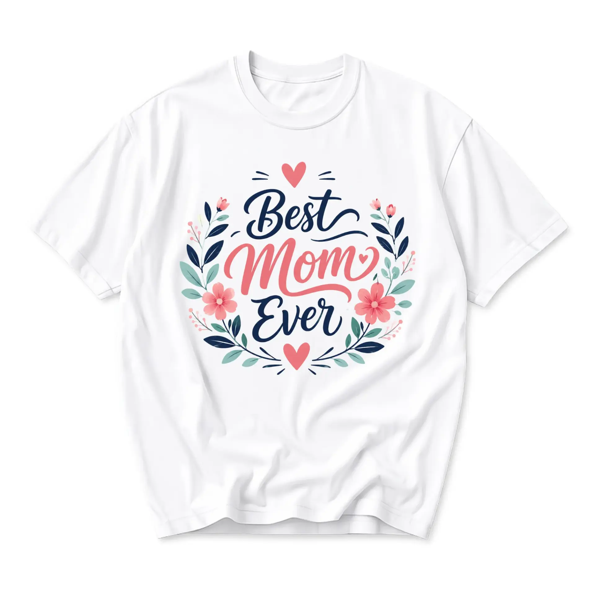 Graphic Tee Best Mom Ever Floral Wreath Design Unisex Crew Neck Short Sleeve Casual Cotton Blend Apparel Shirt