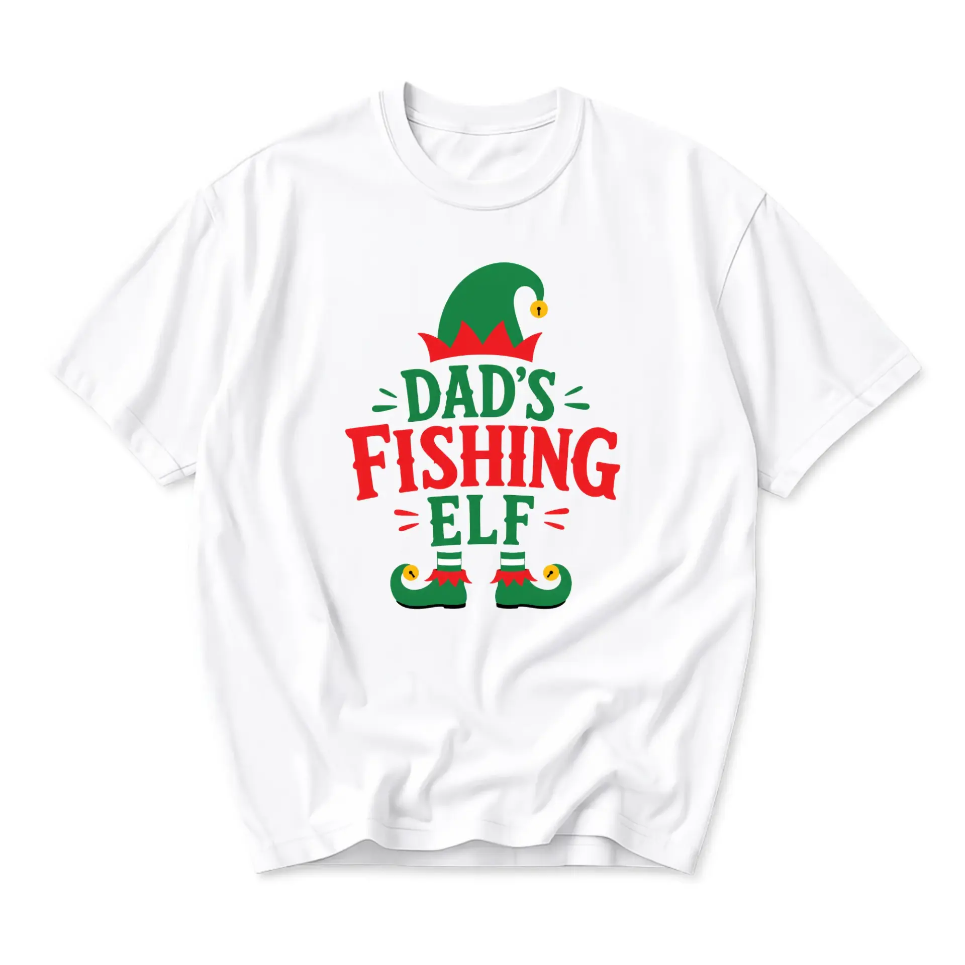 Funny Shirt Dad's Fishing Elf Graphic Tee Unisex Crew Neck Holiday Apparel for Fishing Enthusiasts and Dads
