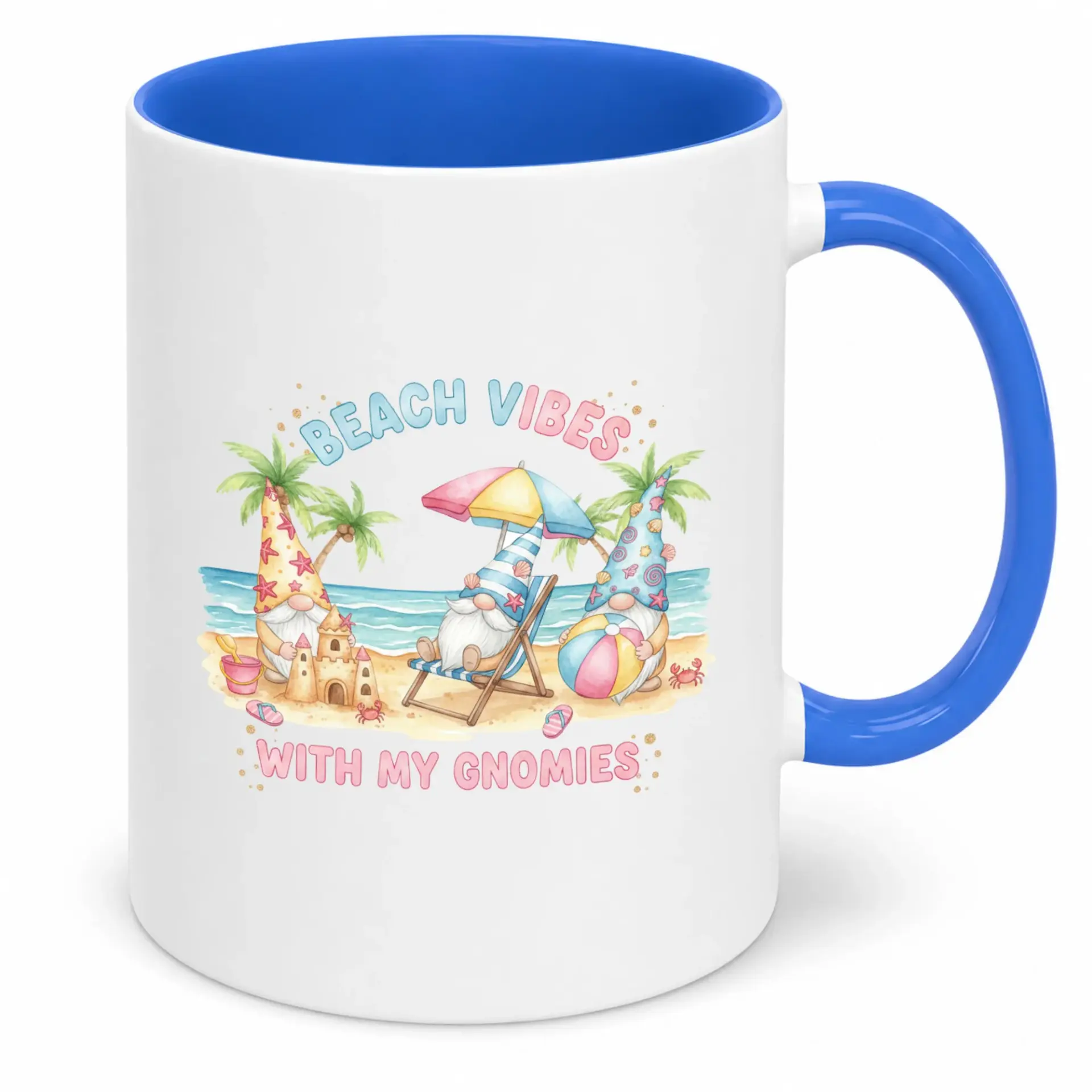 Funny Beach Vibes Gnomies Coffee Mug Vacation Themed Ceramic Cup Unique Drinkware Gift for Friends & Family 11oz or 15oz