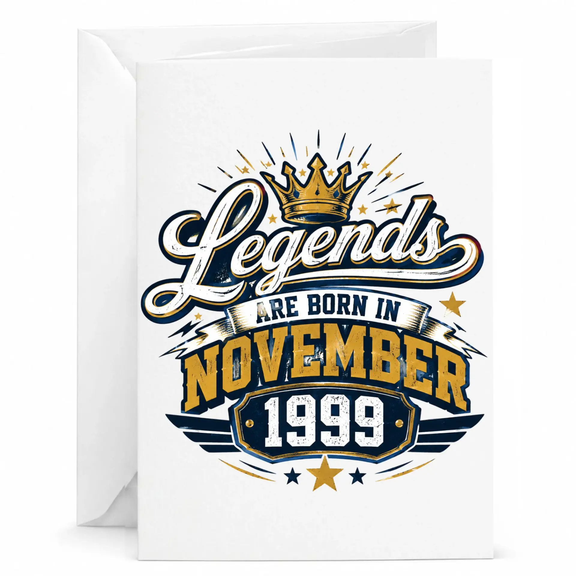 Birthday Card Legends Are Born in November 1999 Vintage Style Crown Graphic Greeting Card for Milestone Celebration