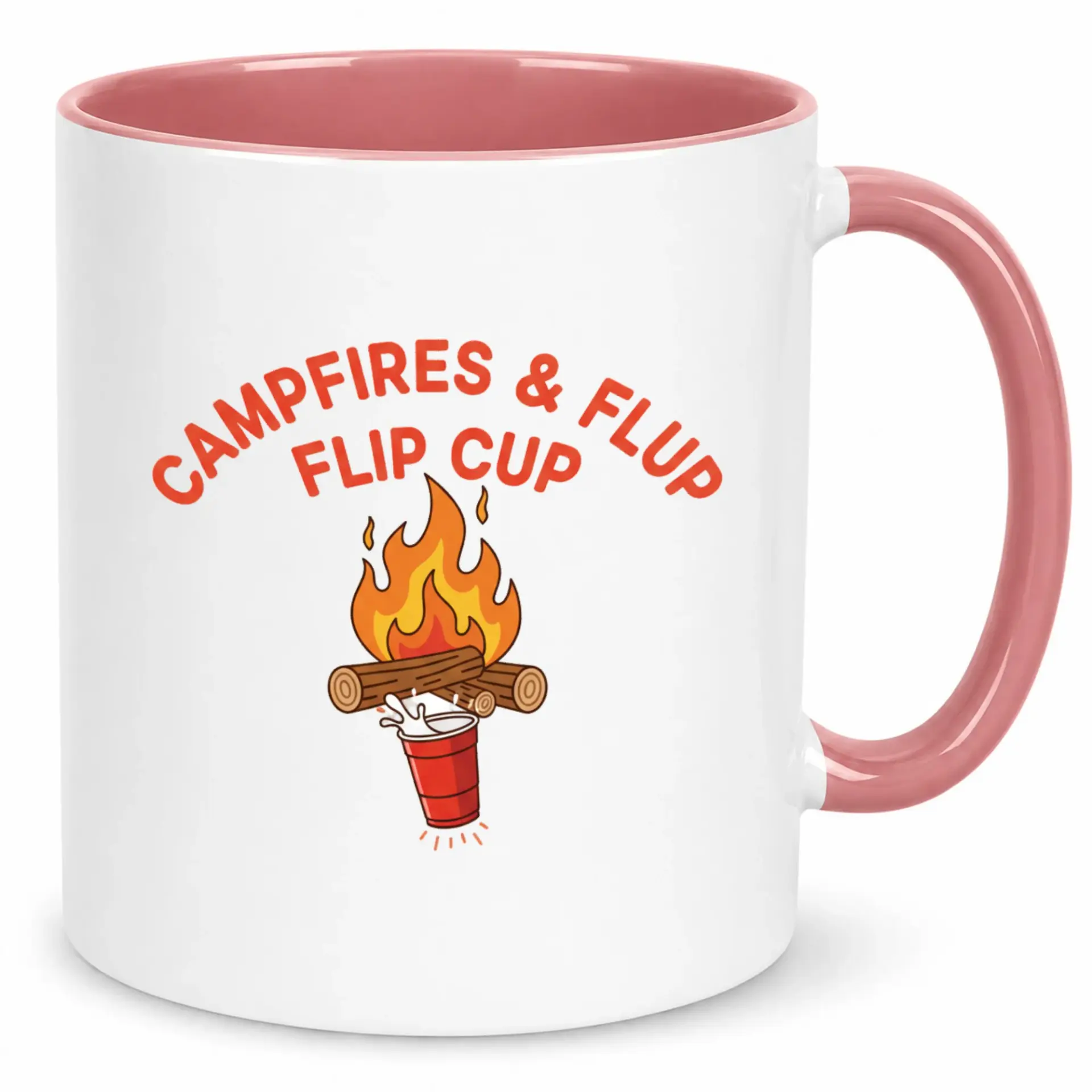 Funny Camping Coffee Mug, Campfires & Flup Flip Cup Party Game Ceramic Drinkware for Outdoor Enthusiasts & Gatherings, 11oz