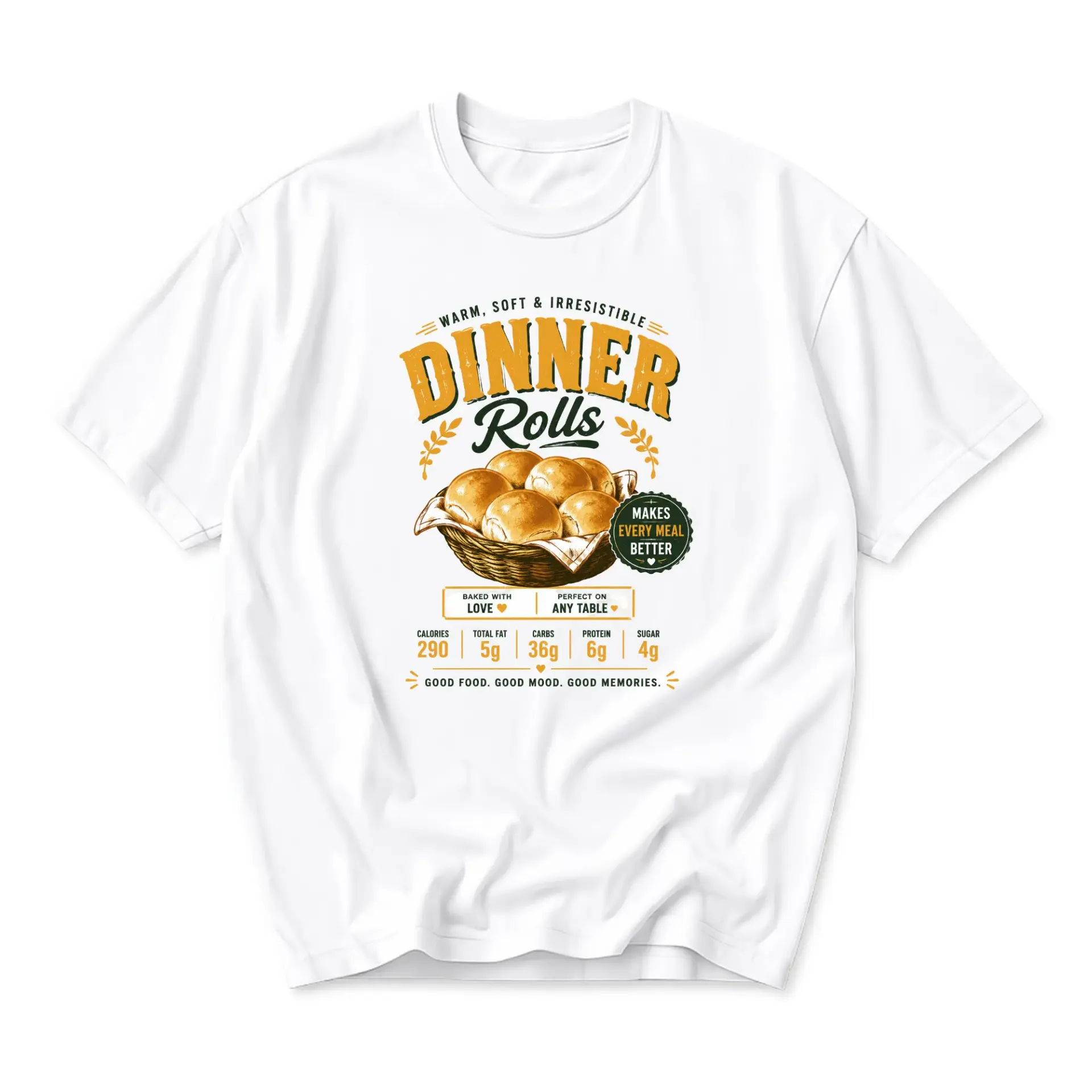 Funny Shirt Dinner Rolls Graphic Tee Casual Bakery Food Lover Gift Unisex Crew Neck Short Sleeve Cotton Apparel