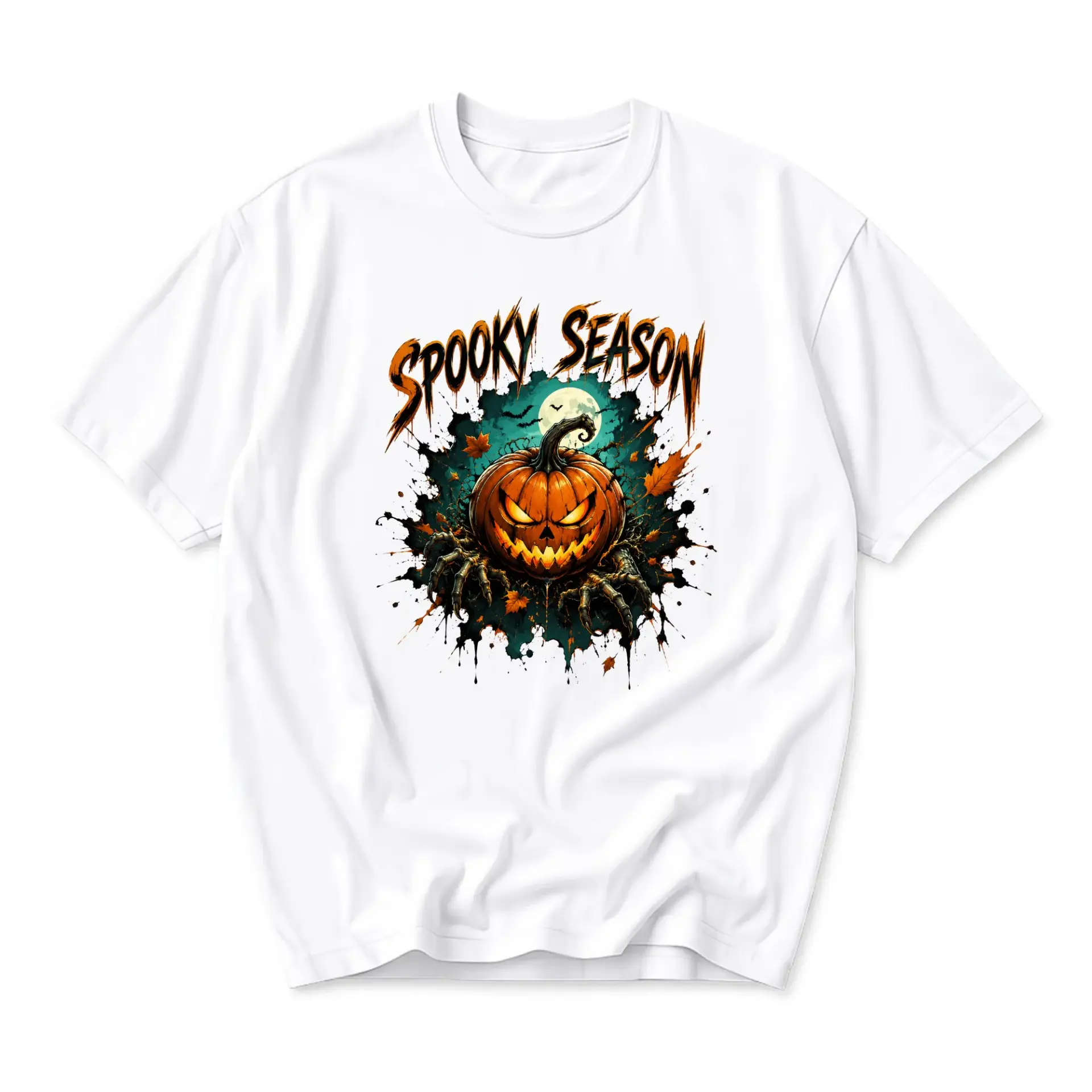 Graphic Tee Spooky Season Pumpkin Halloween Unisex Short Sleeve Crew Neck Cotton Casual Everyday Apparel White Shirt