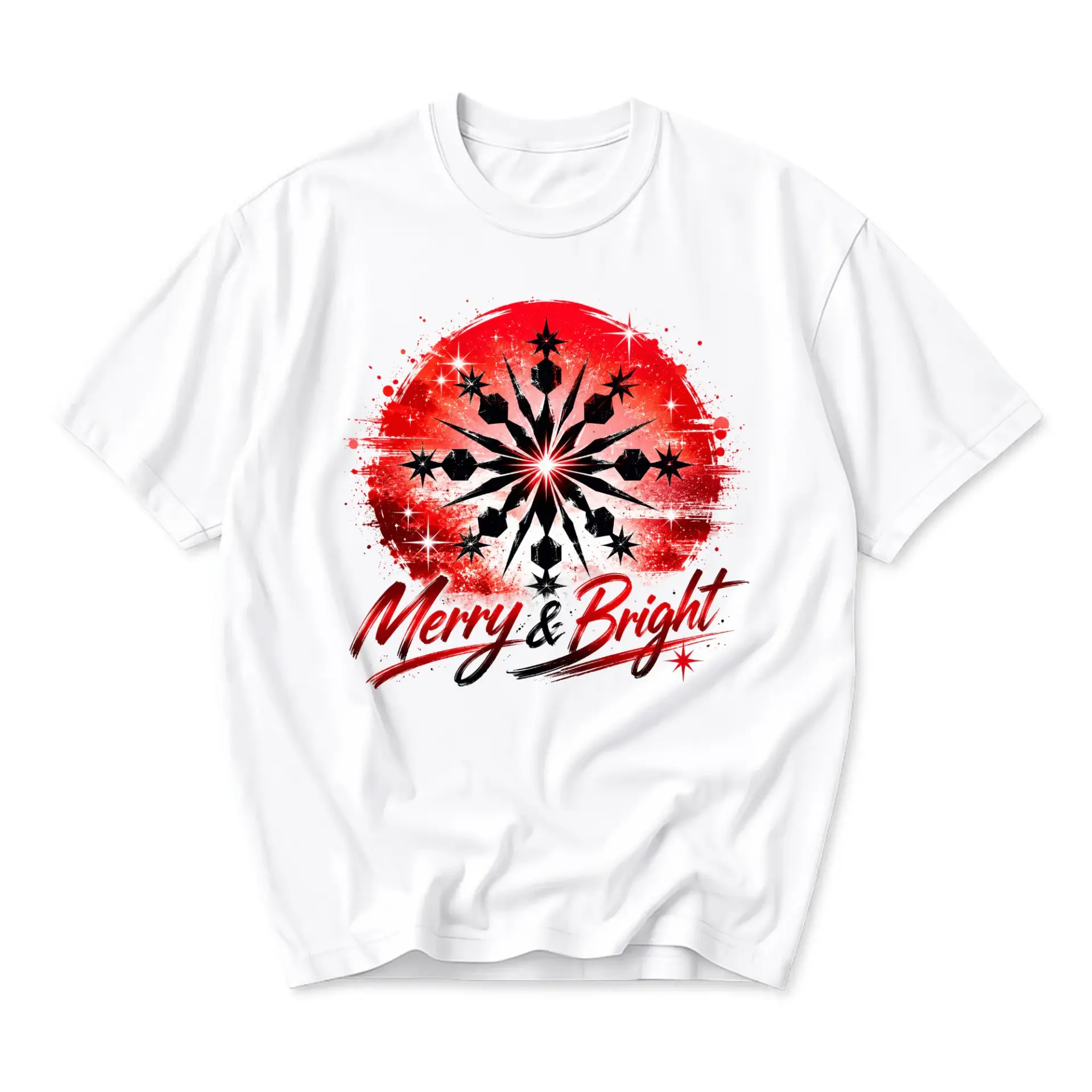 Graphic Tee Merry and Bright Holiday Snowflake Art Unisex Cotton Blend T-Shirt for Seasonal Casual Everyday Wear