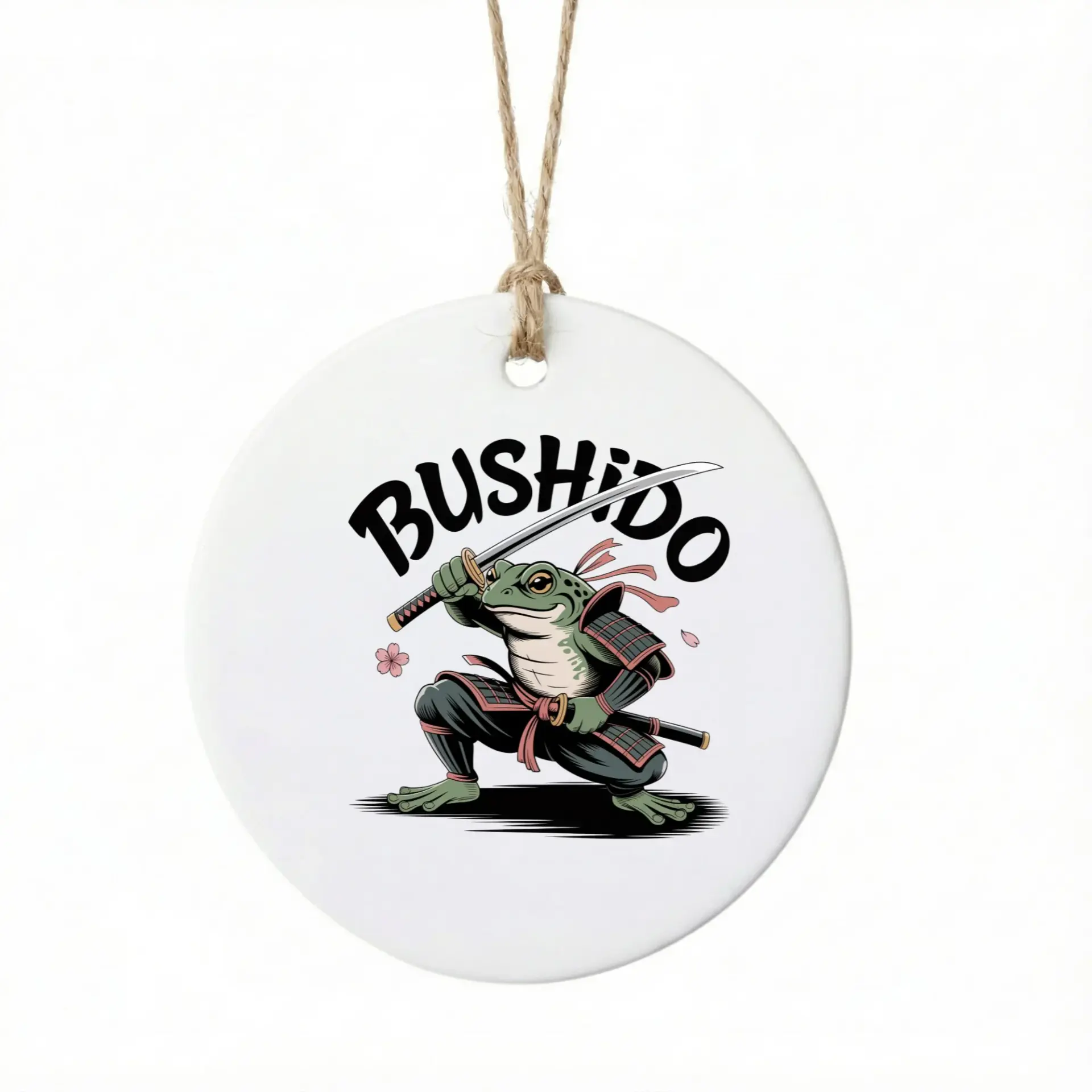 Christmas Ornament Bushido Samurai Frog Design Ceramic Round Decoration for Holiday Home Tree Decor and Seasonal Keepsake