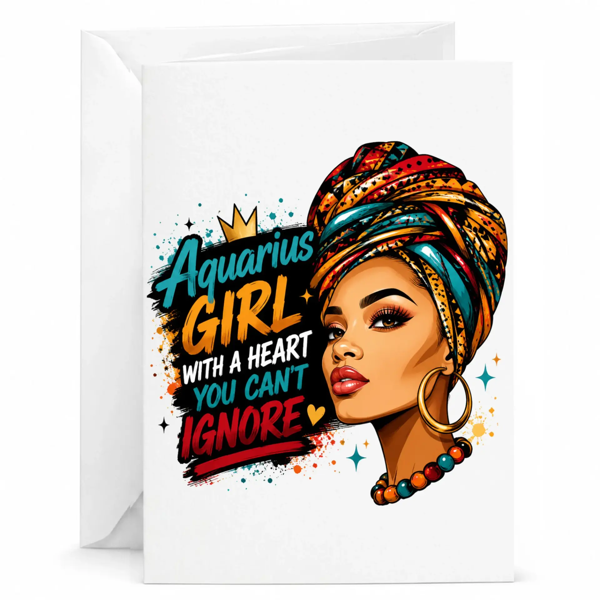 Greeting Card Aquarius Girl with a Heart You Cant Ignore Illustration Birthday Note Card for Her