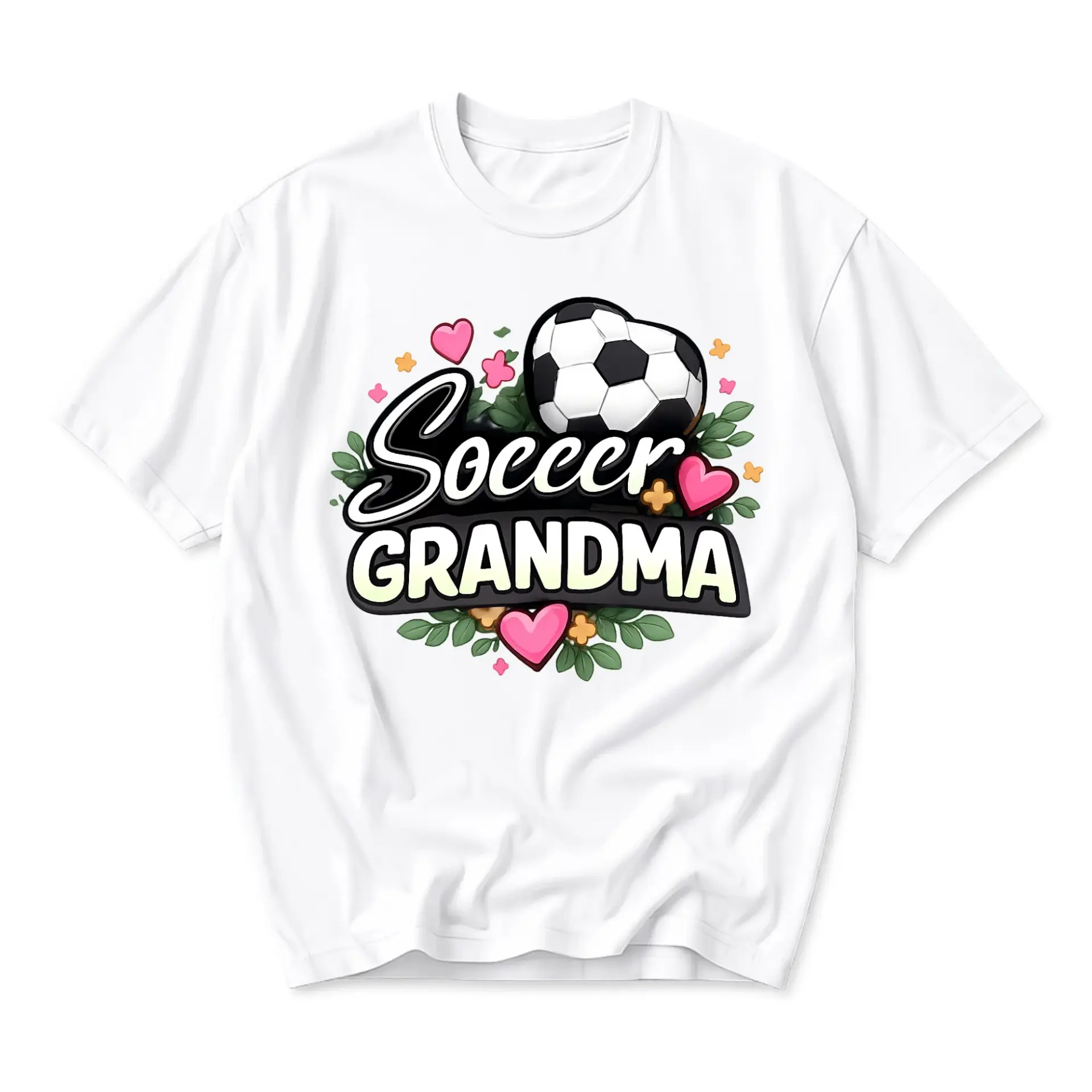 Graphic Tee Soccer Grandma Shirt for Sports Fans Casual Short Sleeve Crew Neck Top with Floral Heart Design