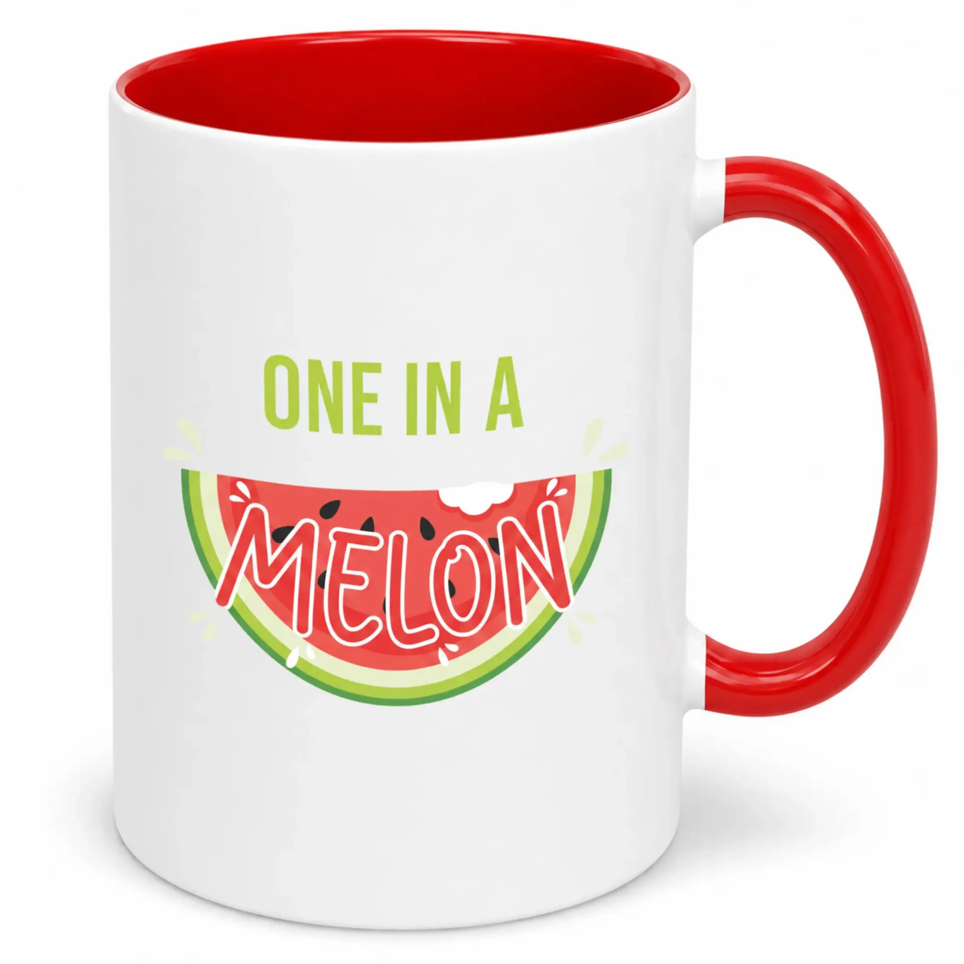 Funny Coffee Mug "one in a Melon" Watermelon Pun Design Ceramic Drinkware Novelty Gift Idea for Friends Family Coworkers