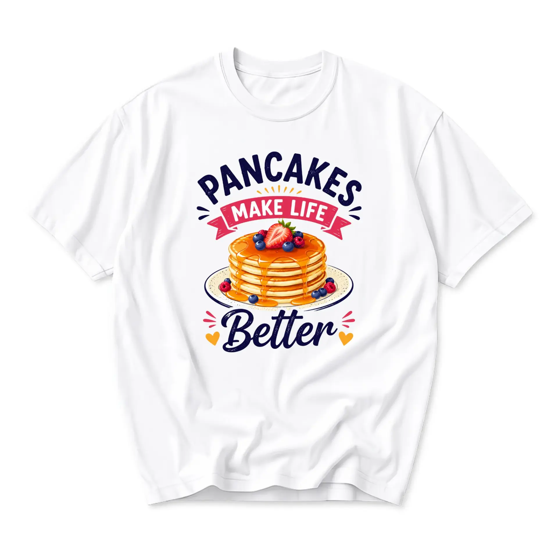 Graphic Tee Pancakes Make Life Better Casual Unisex Crew Neck T-Shirt Short Sleeve Cotton Blend Everyday Apparel
