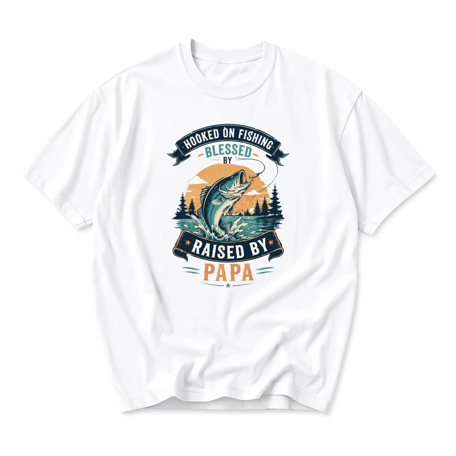Graphic Tee on Fishing Blessed by Raised by Papa Unisex Casual Crew Neck T-Shirt for Outdoor Enthusiasts