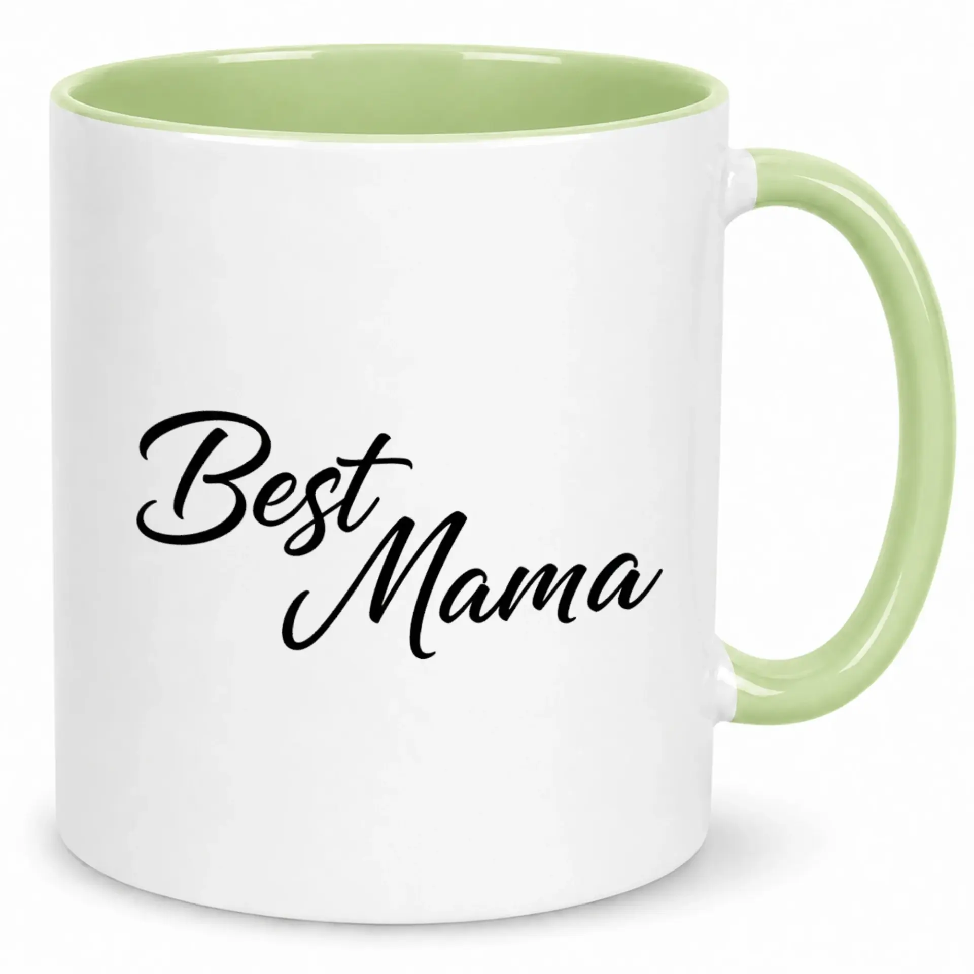Ceramic Coffee Mug for Mama with Best Design Two-Tone Light Green Interior and Handle Thoughtful Gift Mother's Day Birthday