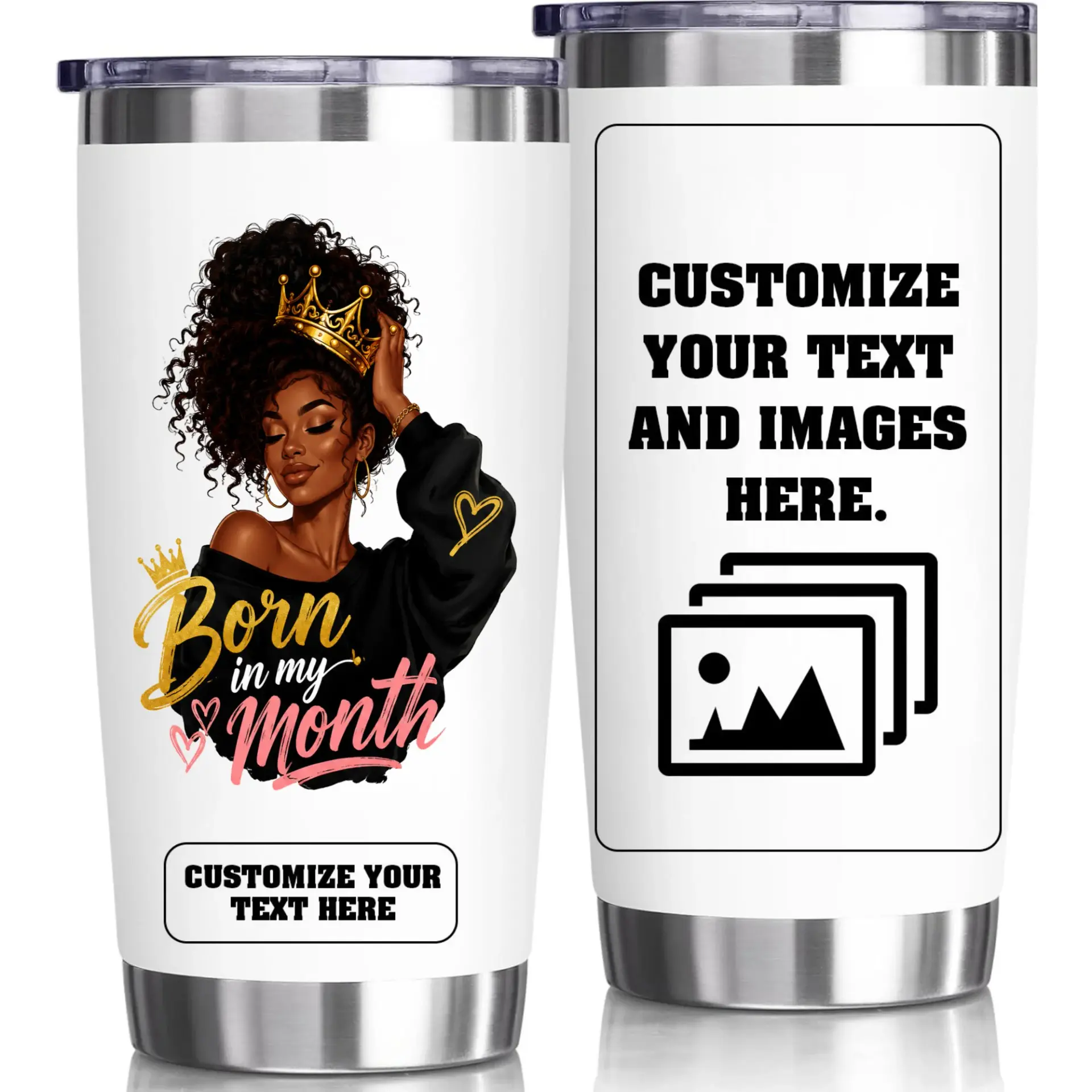 Stainless Steel Tumbler Customizable 20oz Insulated Travel Cup with Personalized Design Space for Hot and Cold Drinks