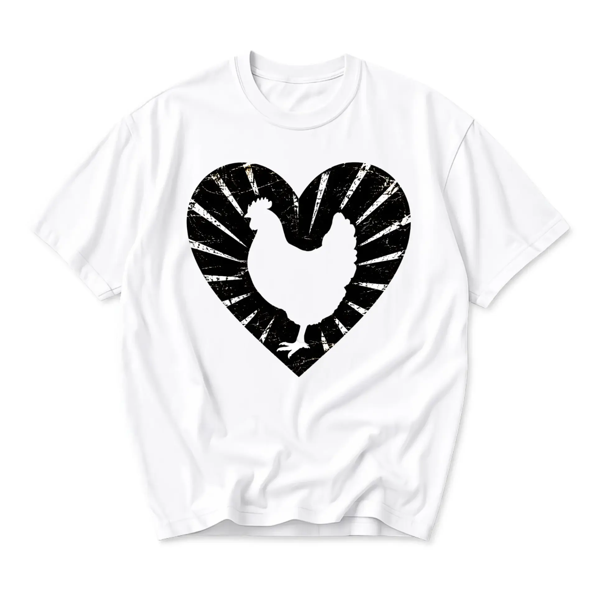 Graphic Tee Chicken Lover Heart Silhouette Print Unisex Casual Crew Neck T-Shirt Preshrunk Cotton Everyday Apparel
