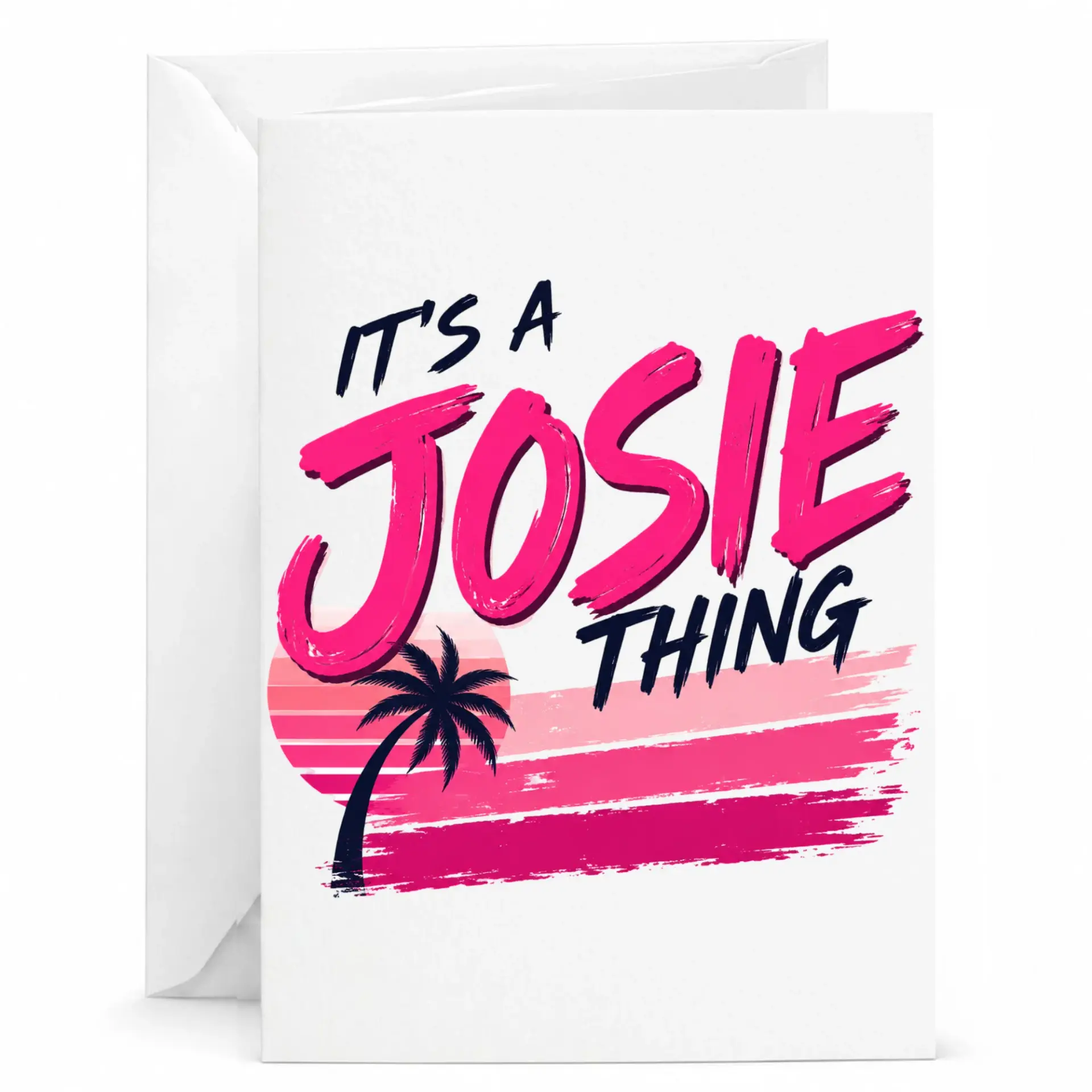 Greeting Card It Is a Josie Thing Retro Tropical Palm Tree Sunset Aesthetic Personalized Stationery Note Card