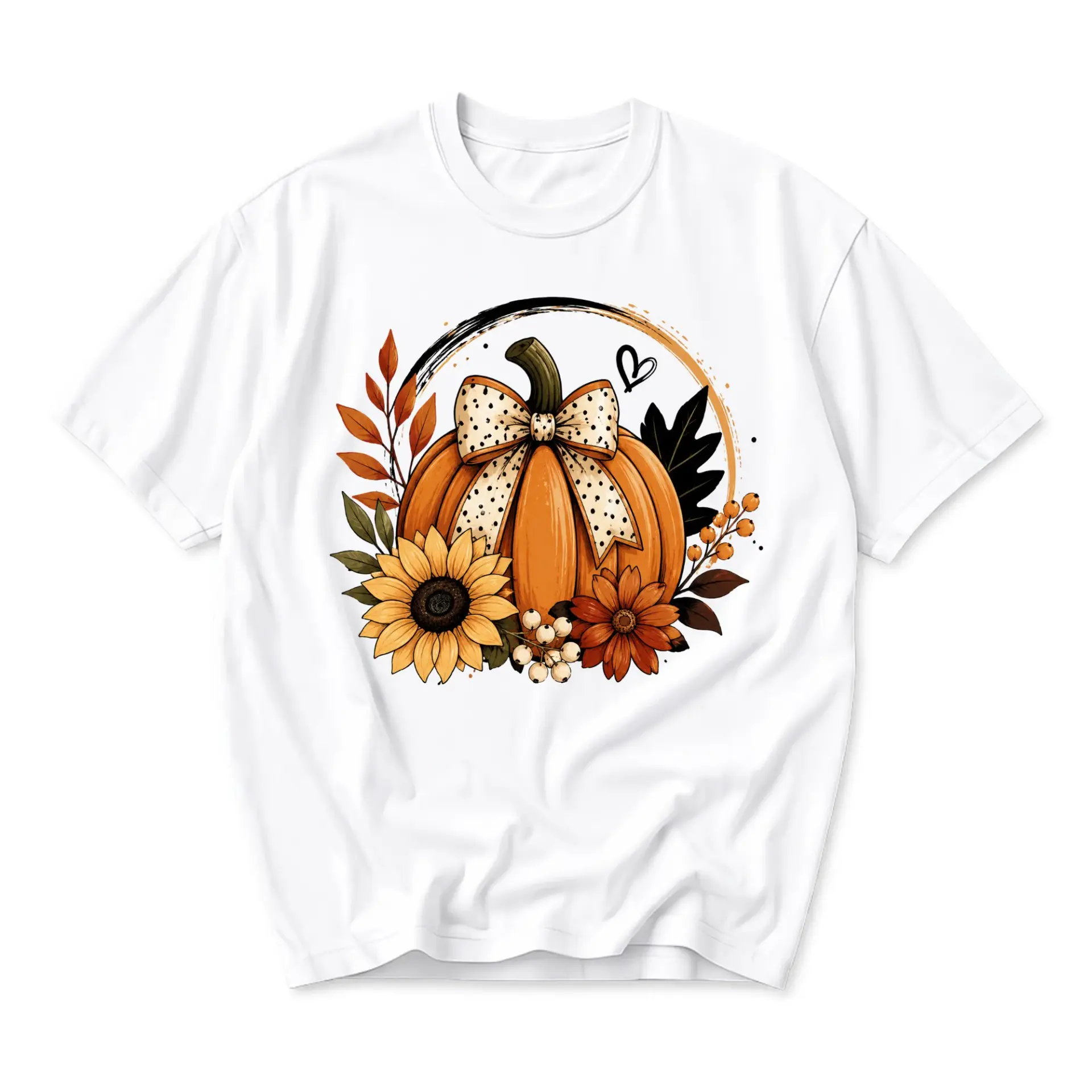 Graphic Tee Autumn Pumpkin Sunflower Floral Print Unisex Short Sleeve Casual Everyday Comfort Crew Neck T-Shirt