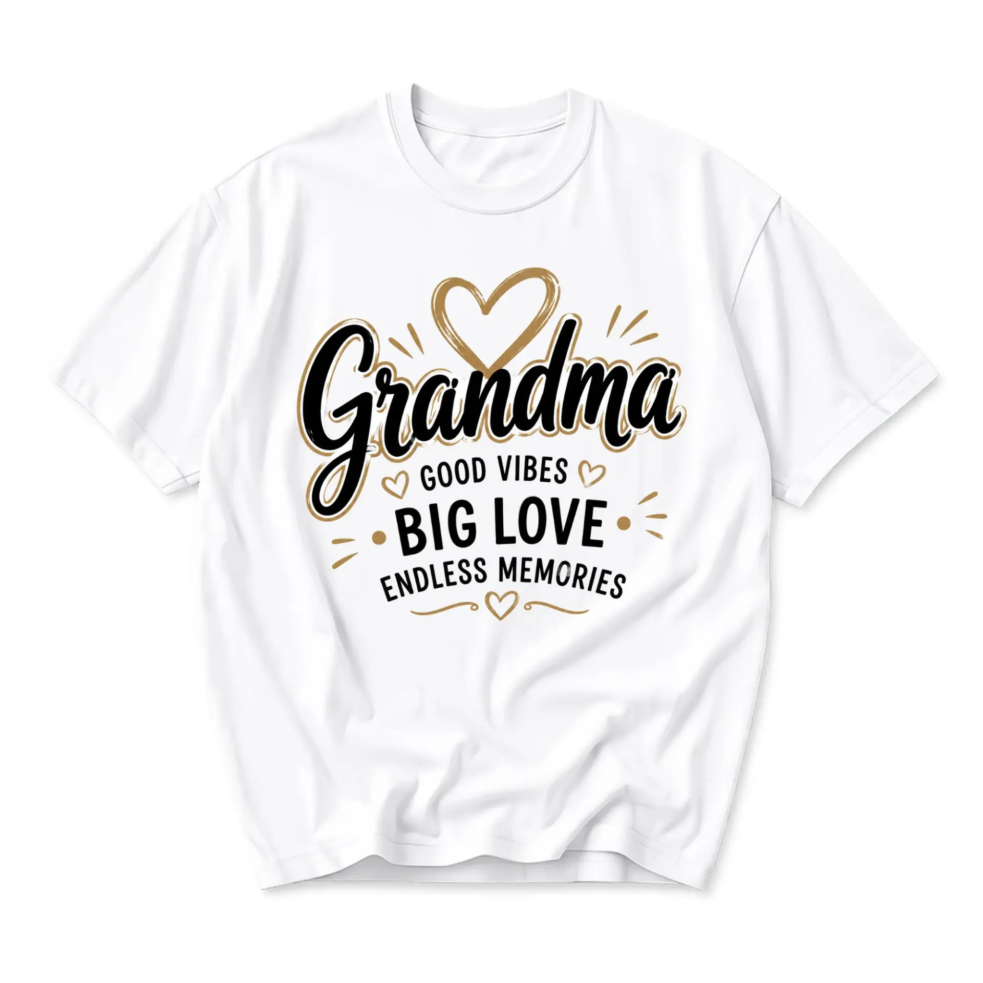 Graphic Tee Grandma Good Vibes Big Love Endless Memories Unisex Casual Crew Neck Comfortable Cotton Blend T-Shirt