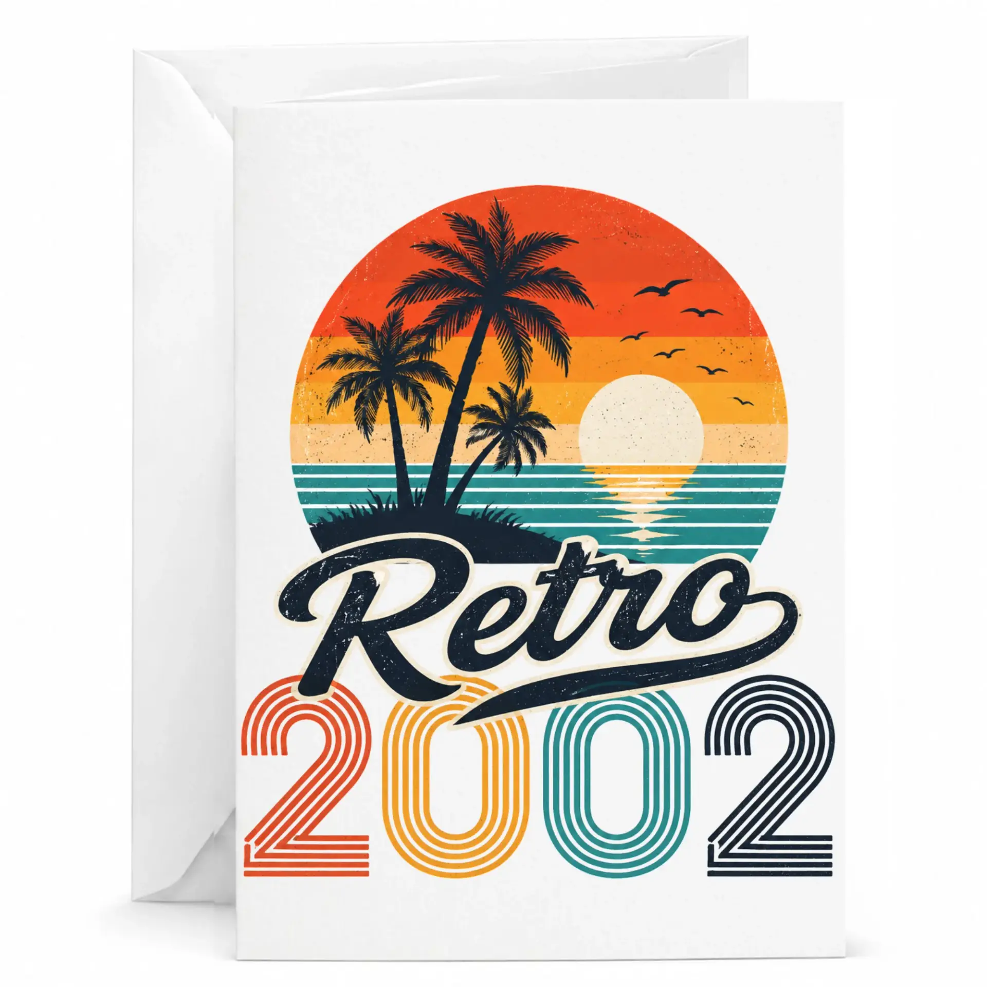 Birthday Card Retro 2002 Vintage Sunset Palm Tree Greeting Card for Milestone Celebrations and Birthday Wishes