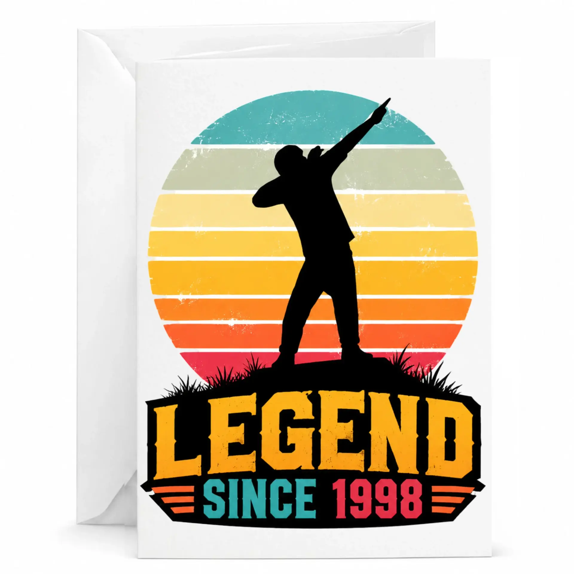 Birthday Card Legend Since 1998 Funny Retro Vintage Silhouette Design Greeting Card with Matching White Envelope