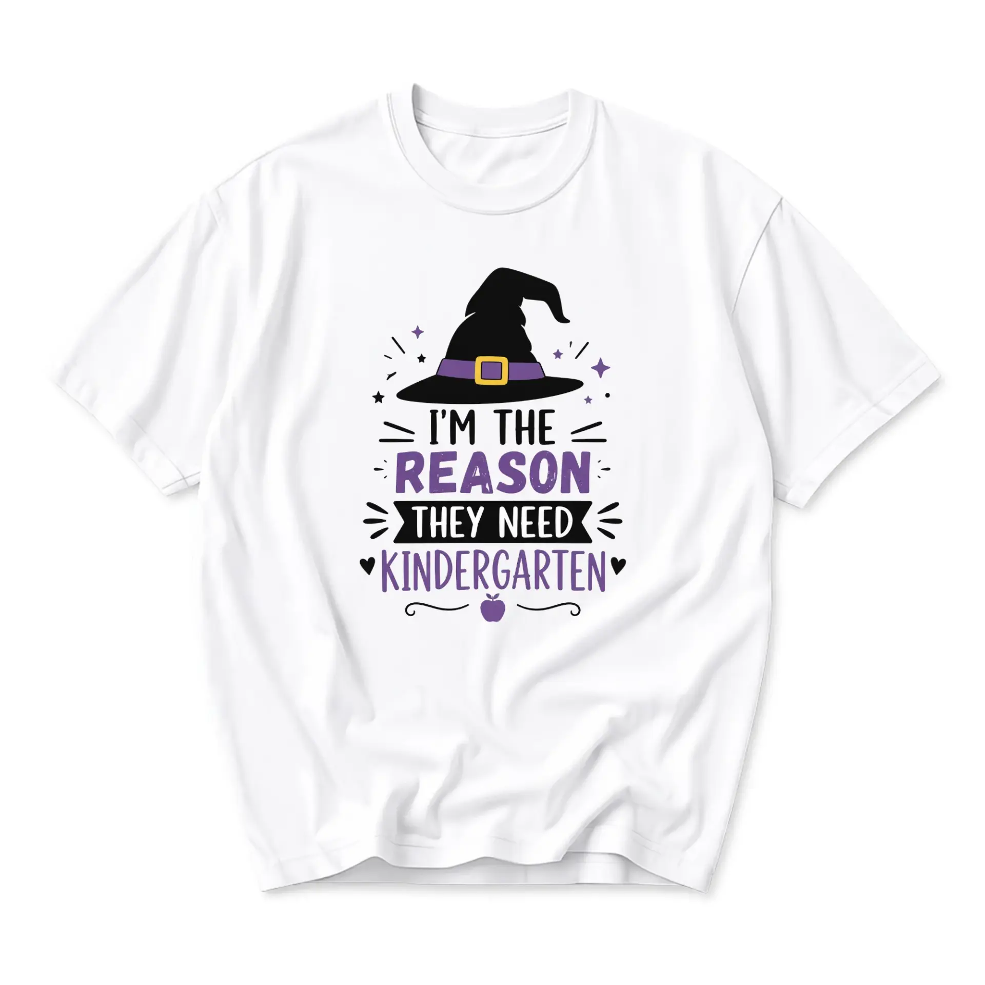 Funny Shirt I Am the Reason They Need Kindergarten Graphic Tee Witch Hat Humor Print Unisex Casual Crew Neck Top