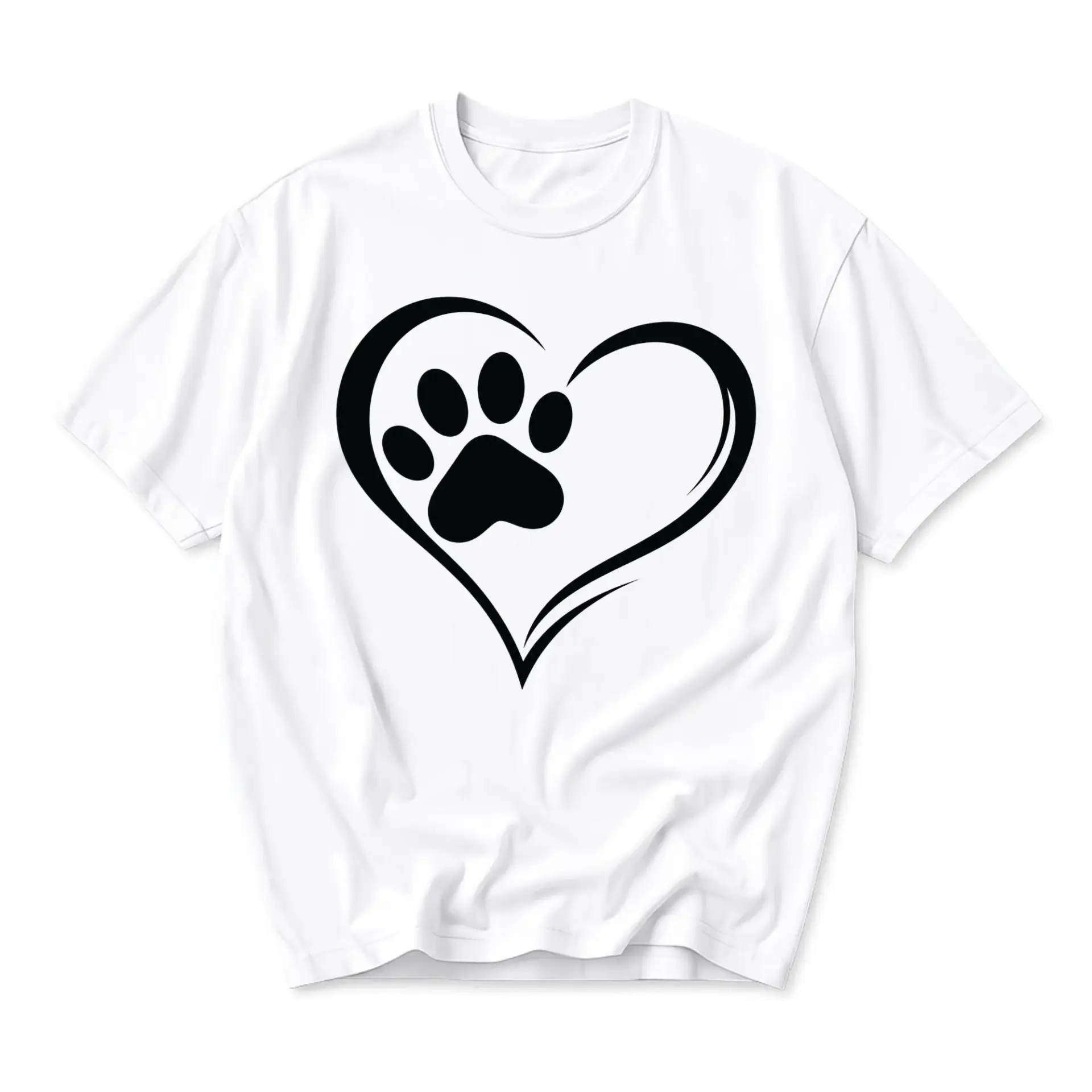 Graphic Tee Lover Heart Paw Print Shirt Unisex Casual Short Sleeve Cotton