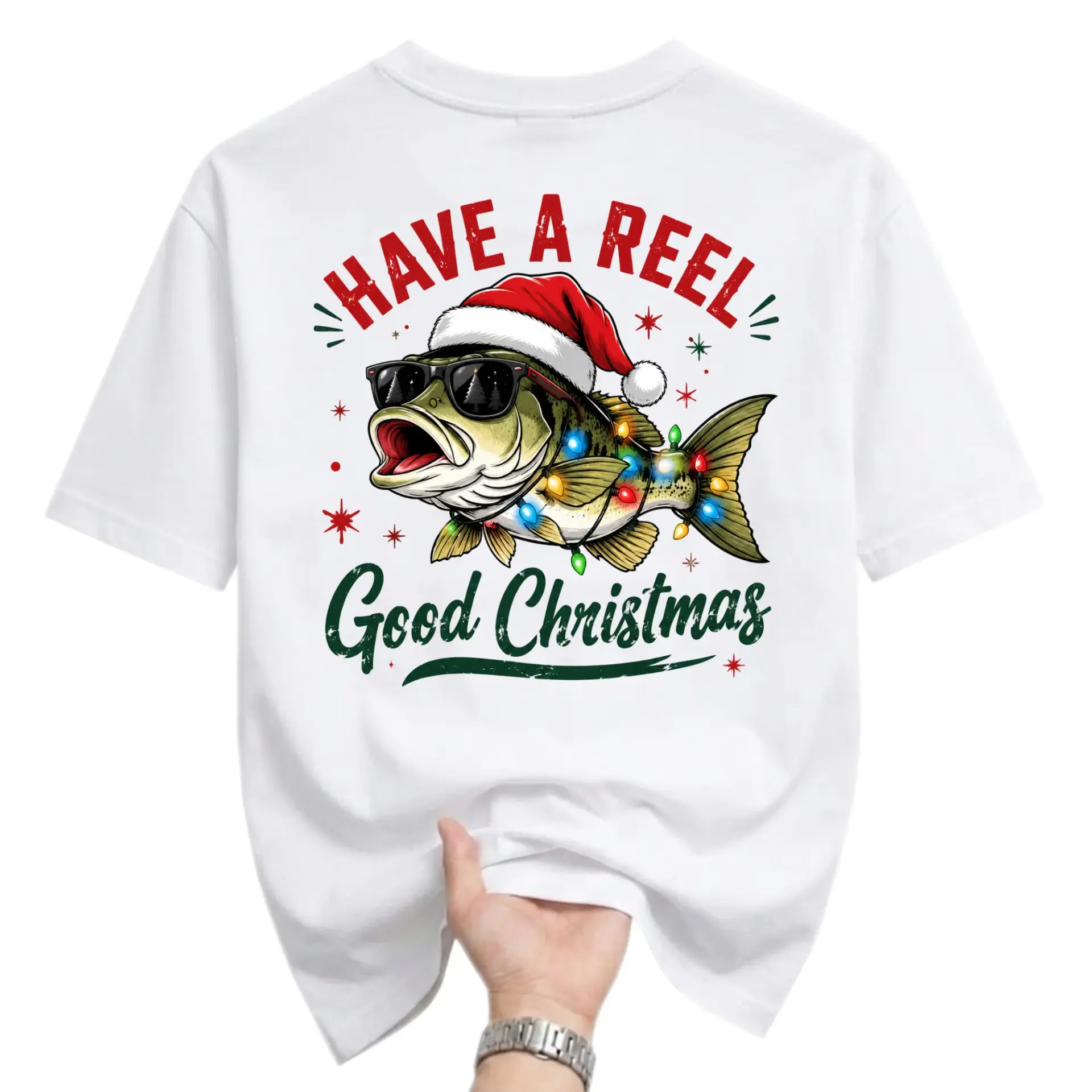 Funny Shirt Have a Reel Good Christmas Fishing Holiday Unisex Graphic Tee White Cotton Crew Neck Casual Top