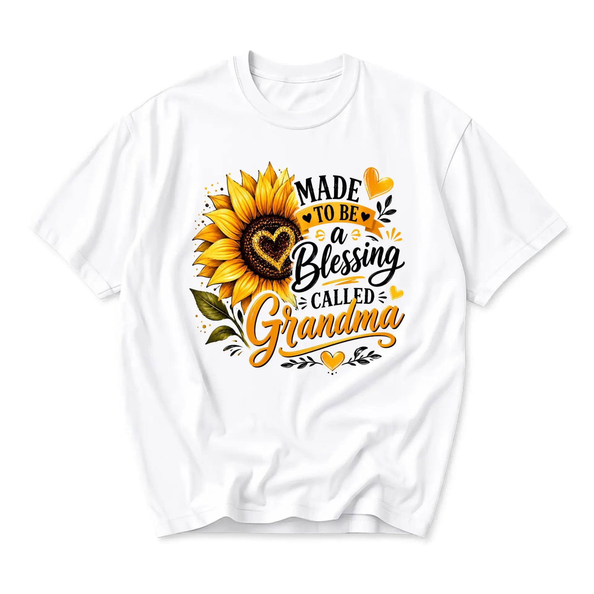 Graphic Tee Made to Be a Blessing Called Grandma Sunflower Floral Print