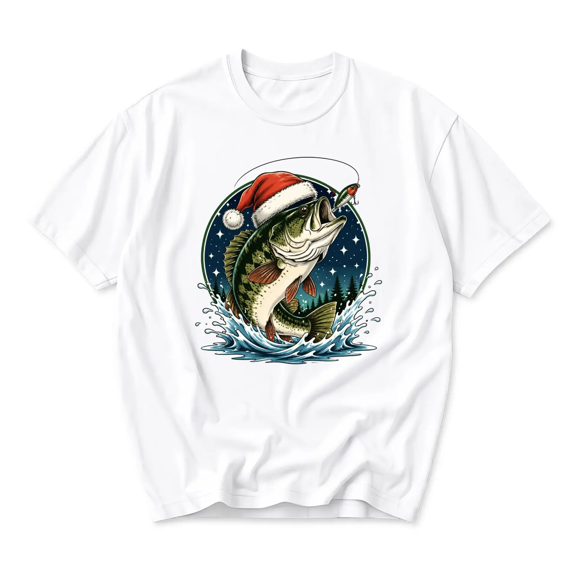 Funny Shirt Fishing Enthusiast Christmas Graphic Tee Featuring a Wearing a