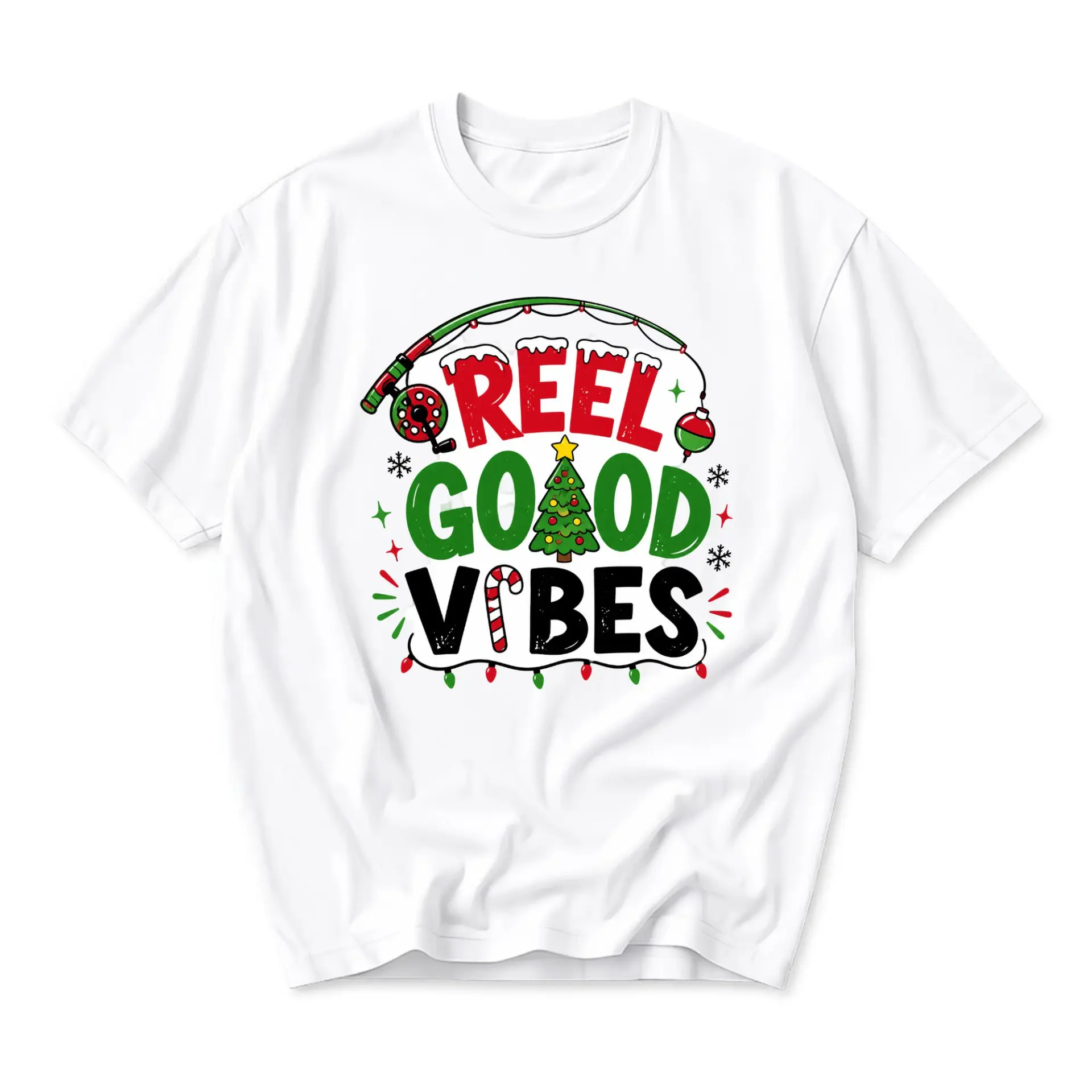 Funny Shirt Reel Christmas Fishing Graphic Tee Unisex Cotton Blend Casual Apparel for Holiday Season