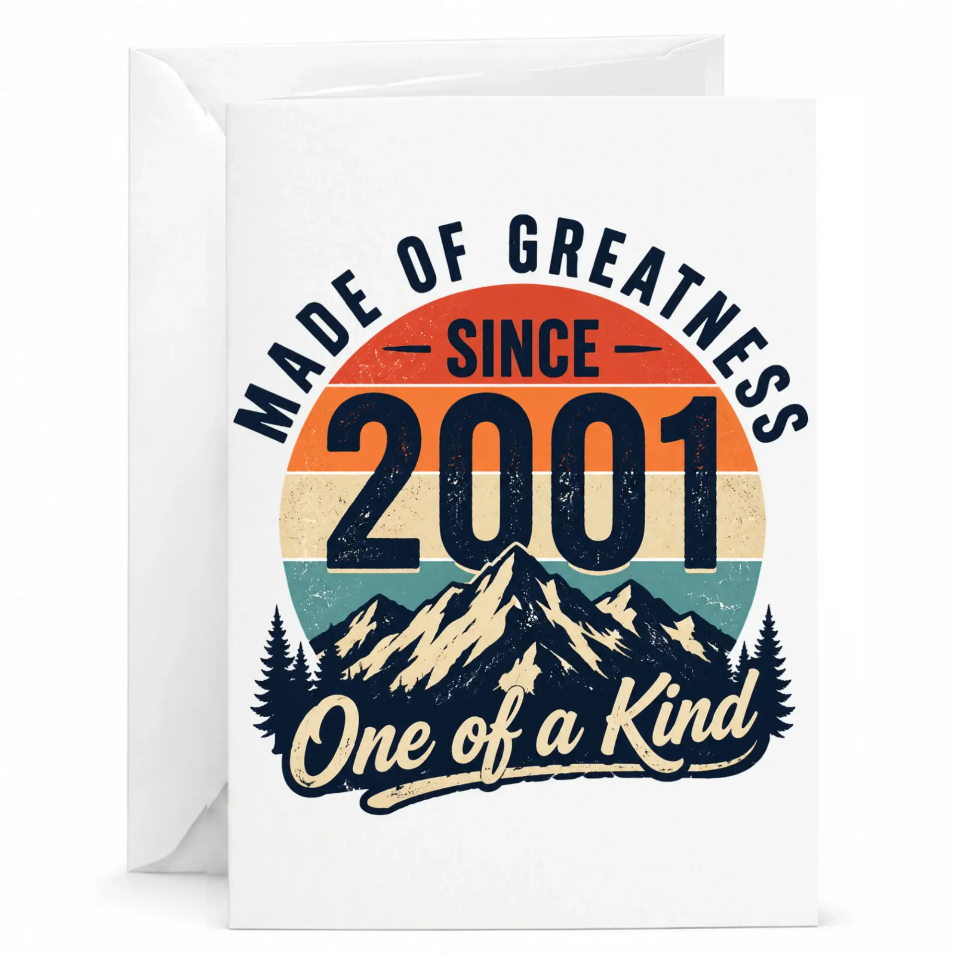 Birthday Greeting Card Made of Greatness Since 2001 Vintage Mountain Design Milestone Anniversary Celebration Card
