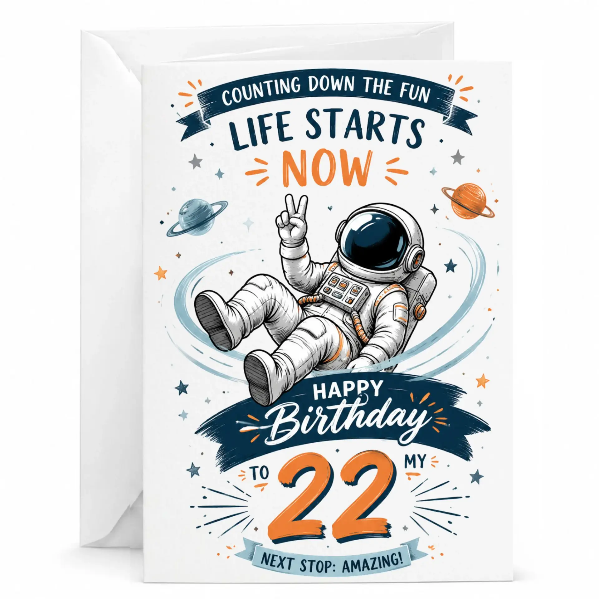 Birthday Card 22nd Birthday Astronaut Space Themed Greeting Card for Twenty-Second Birthday Celebration Keepsake