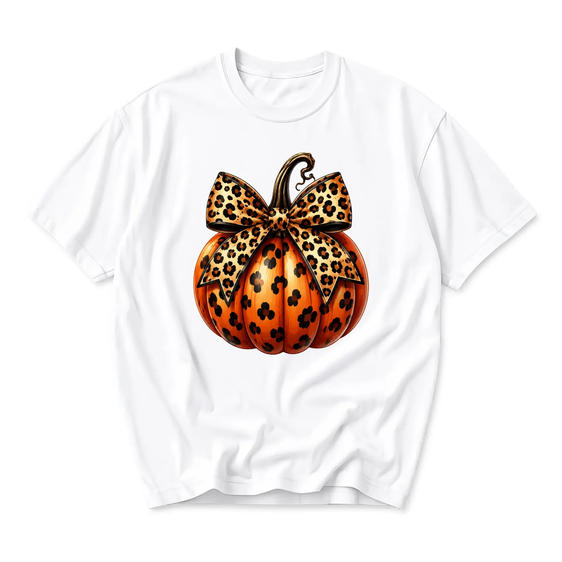 T-shirt Leopard Print Pumpkin Graphic Tee Autumn Fall Seasonal Crew Neck Casual Unisex Short Sleeve Cotton Top