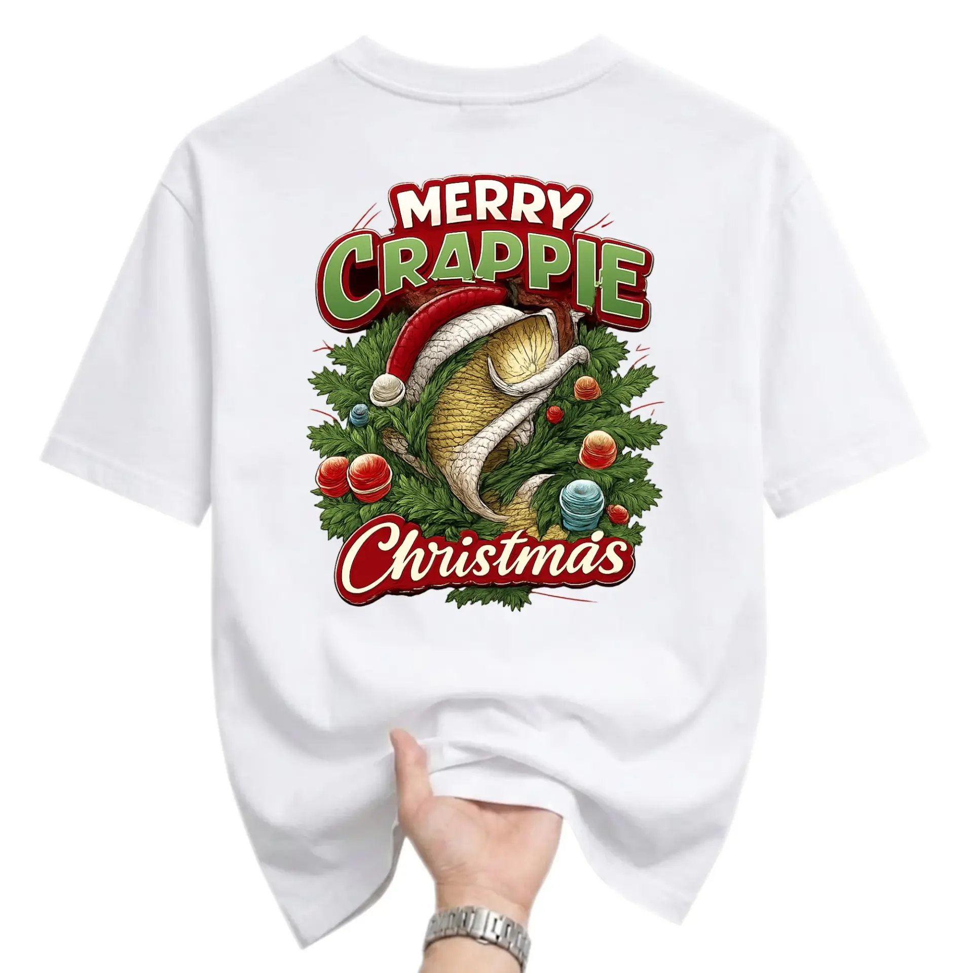 Funny Shirt Merry Crappie Christmas Graphic Tee Fishing Holiday Theme
