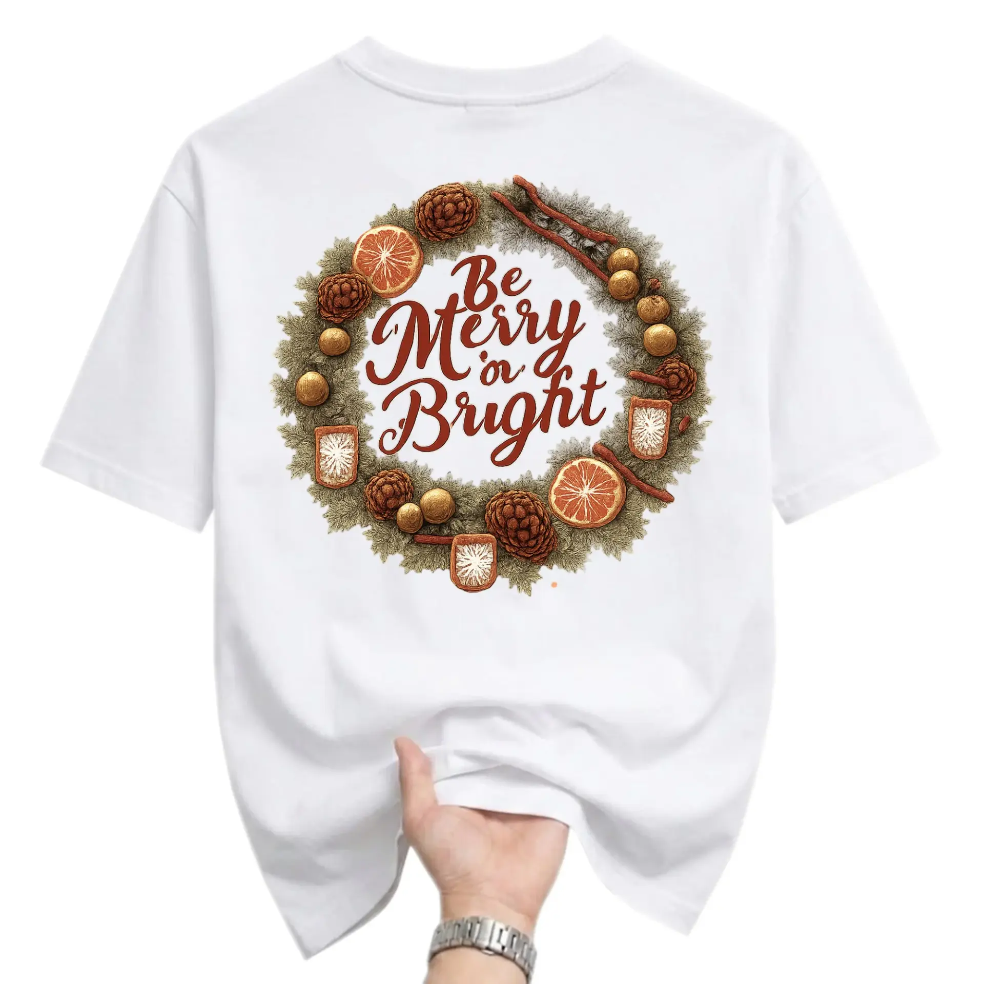 Graphic Tee Be Merry or Bright Christmas Wreath Unisex Crew Neck Casual