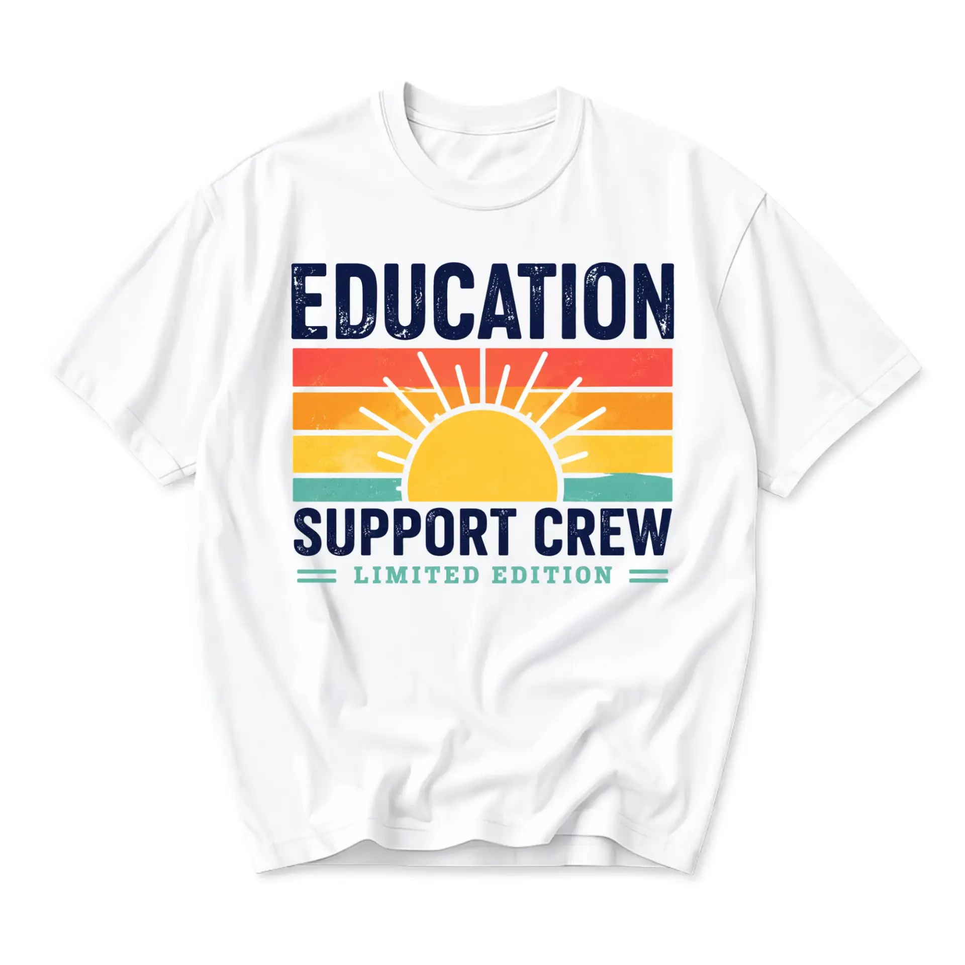 Graphic Tee Education Support Crew Retro Sunset Vintage Style Unisex Casual Short Sleeve Crew Neck Cotton Blend Shirt