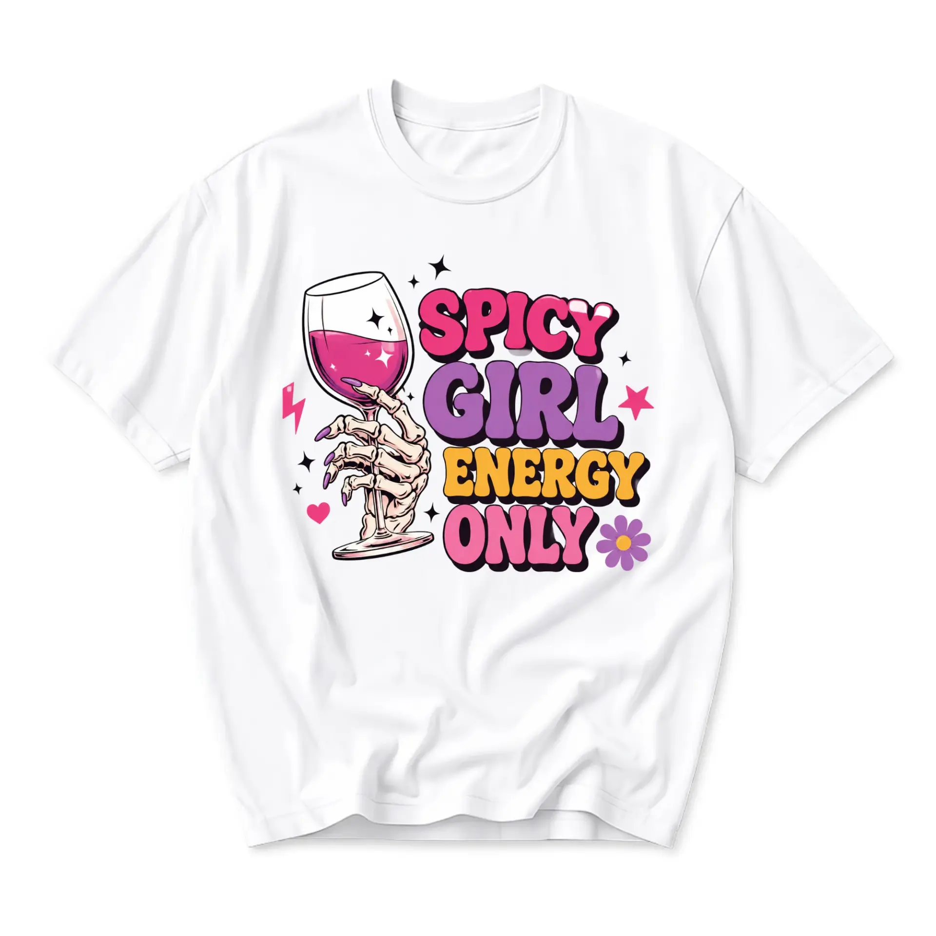 Graphic Tee Spicy Girl Energy Only Shirt Retro Aesthetic Wine Lover Gift Unisex Crew Neck Casual Fashion Top