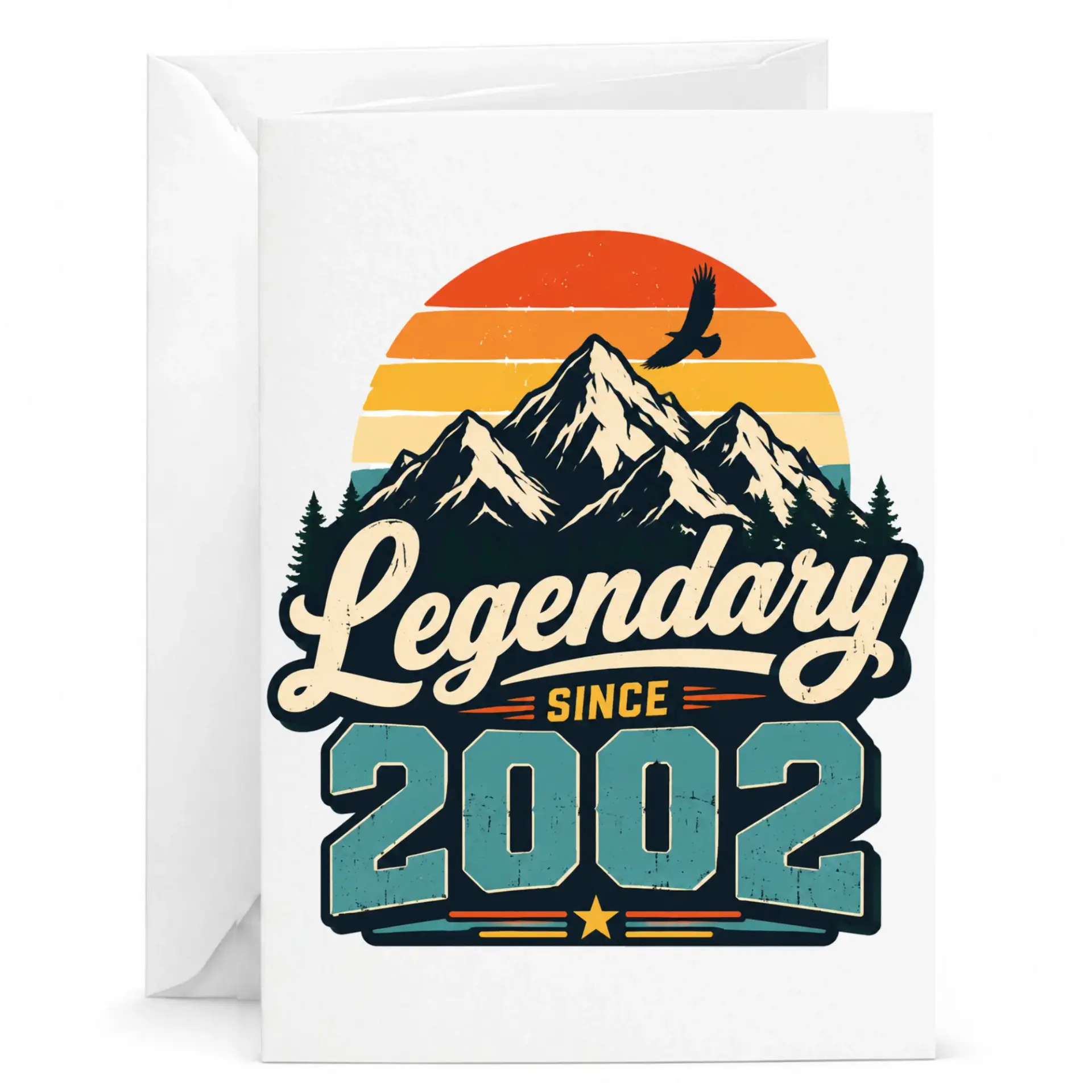 Birthday Card Legendary Since 2002 Vintage Mountain Design Greeting Card for Milestone Celebration and Anniversary