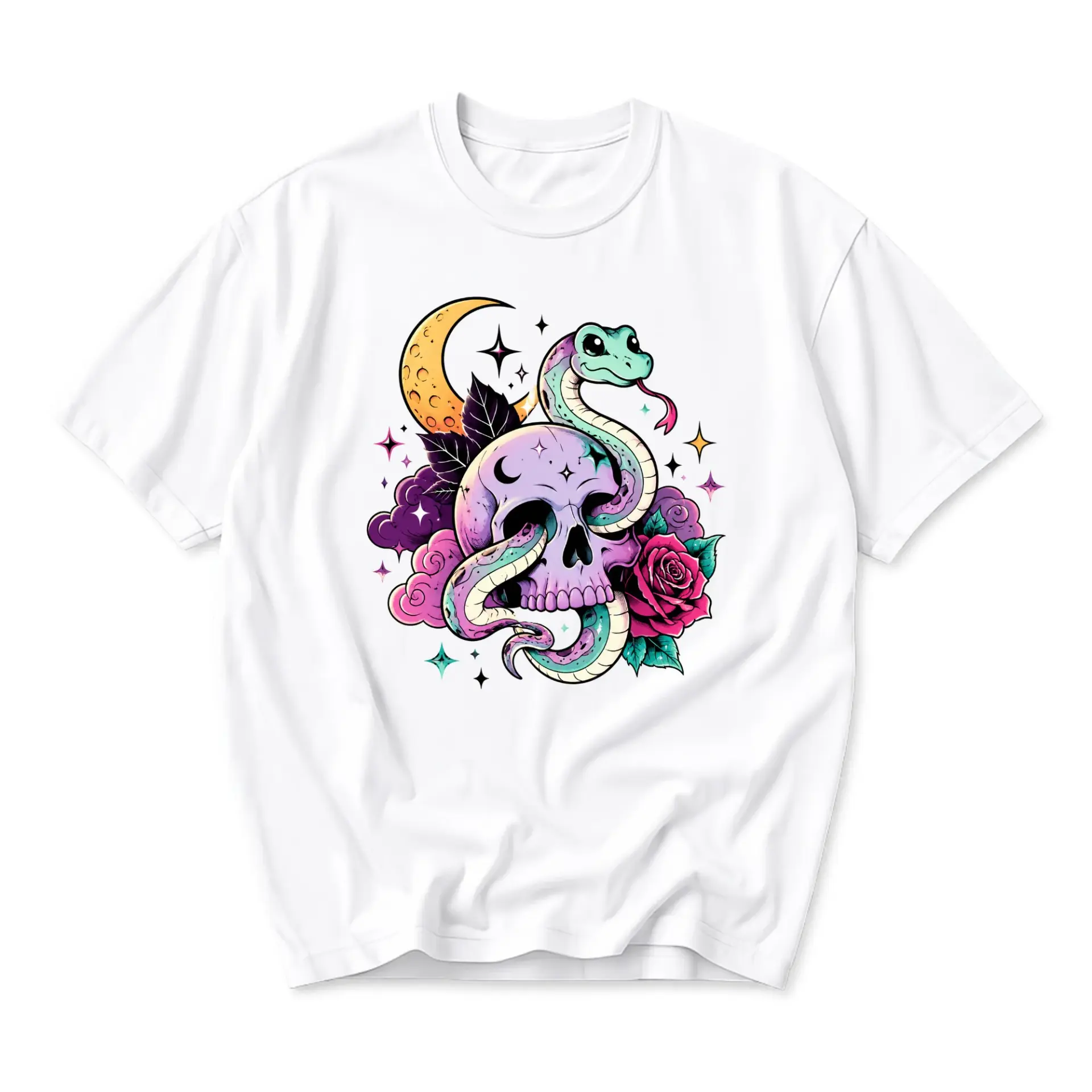Graphic Tee Skull and Snake Celestial Illustration Unisex Crew Neck Short Sleeve Casual Cotton Blend Shirt