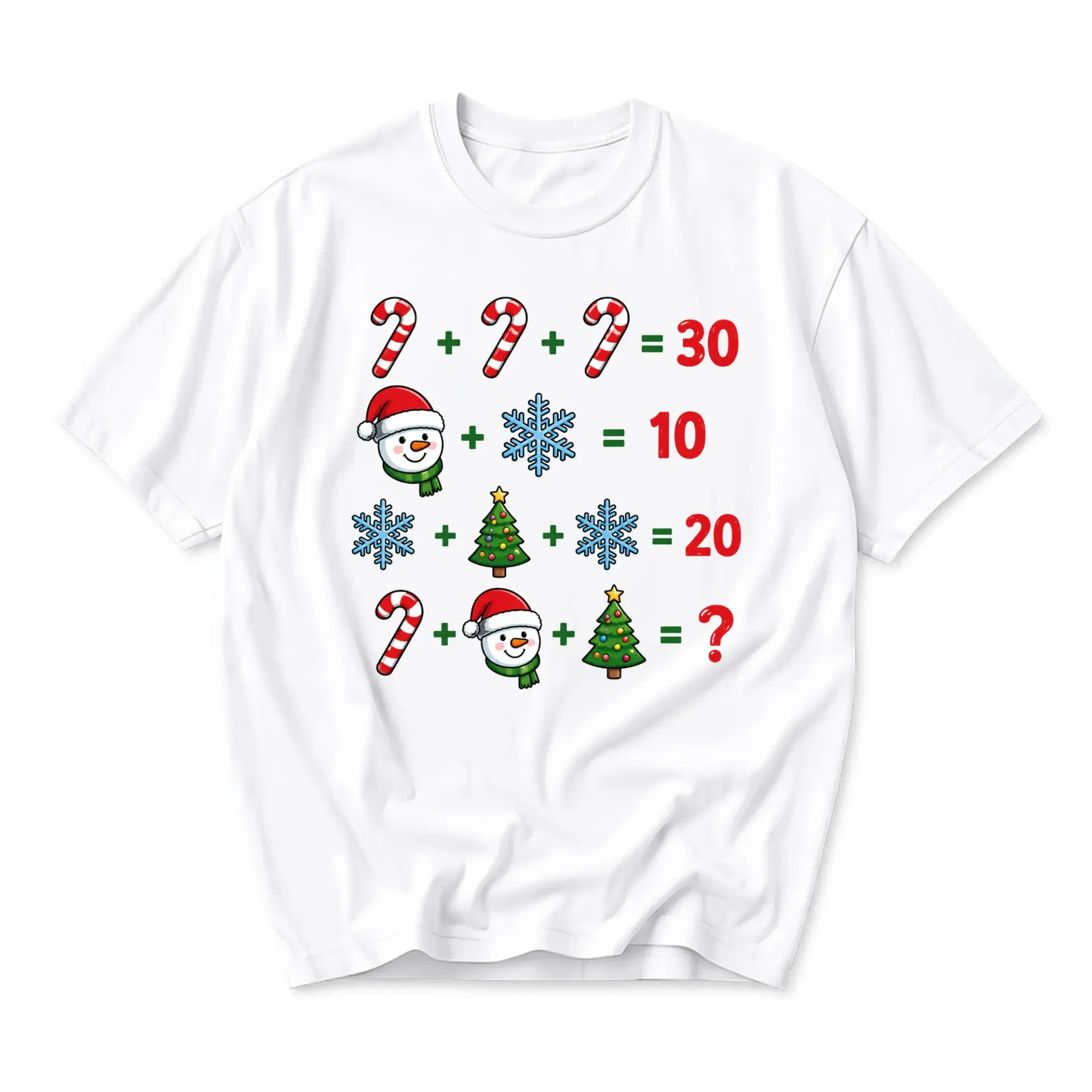 Funny Shirt Christmas Math Puzzle Graphic Tee Seasonal Holiday Equation Print Unisex Crew Neck Casual Cotton Top