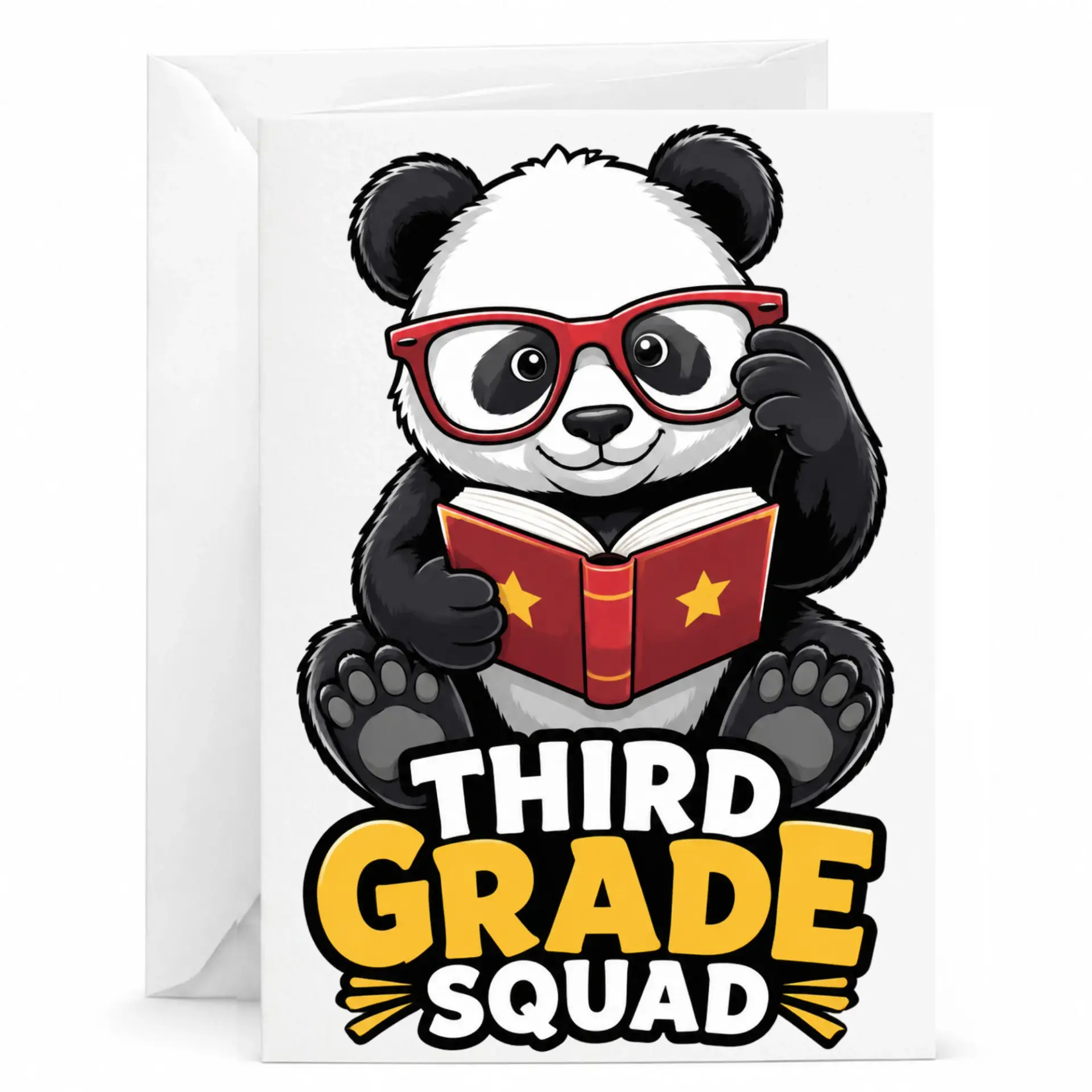 Funny Panda Greeting Card Featuring a Reading Character Design for Various Celebratory Occasions and Milestone Events