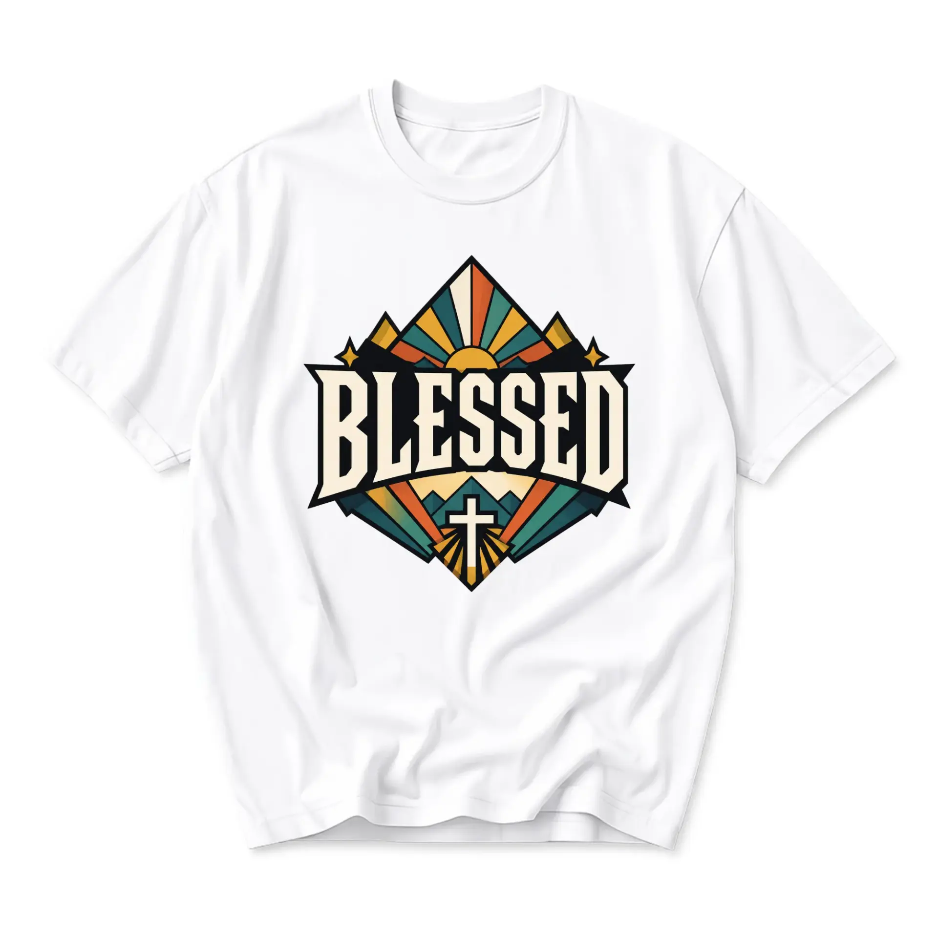 Graphic Tee Blessed Religious Cross Design White Unisex Crew Neck Cotton Blend Comfortable Casual Short Sleeve Shirt