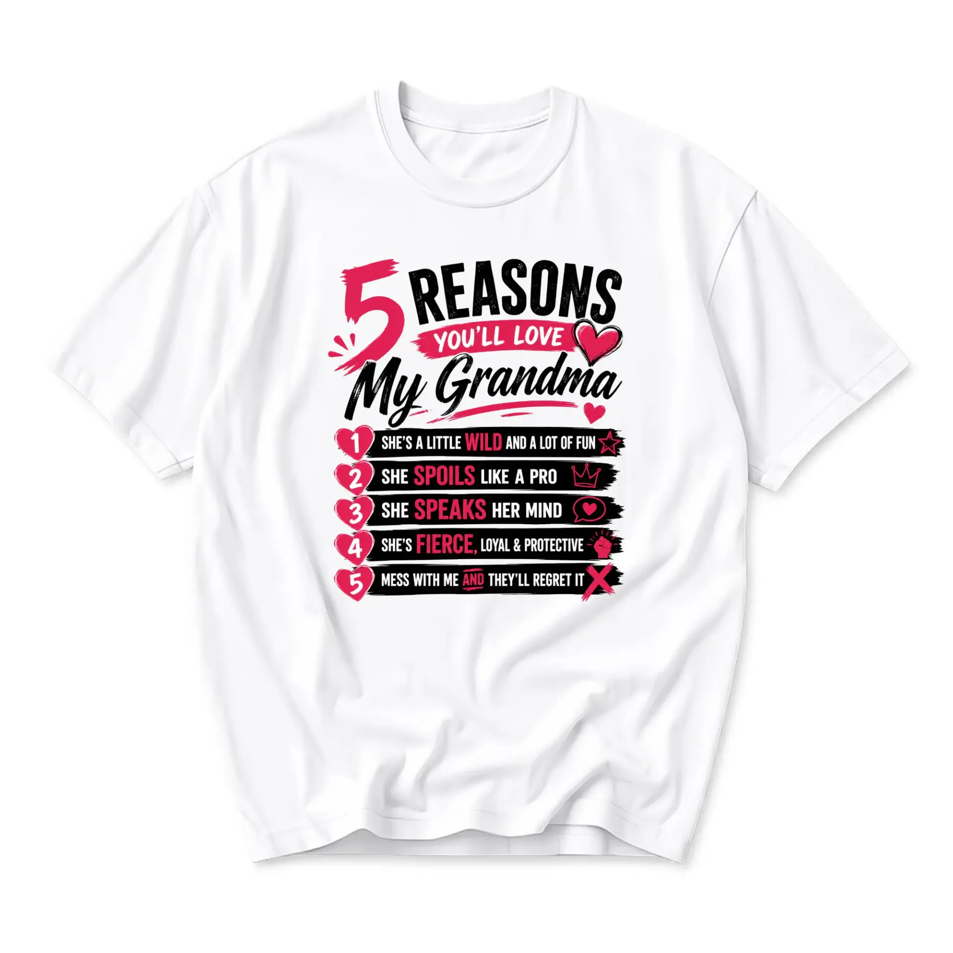 Funny Shirt 5 Reasons You Will Love My Grandma Graphic Print Unisex Casual Crew Neck Comfortable Cotton Tee Top