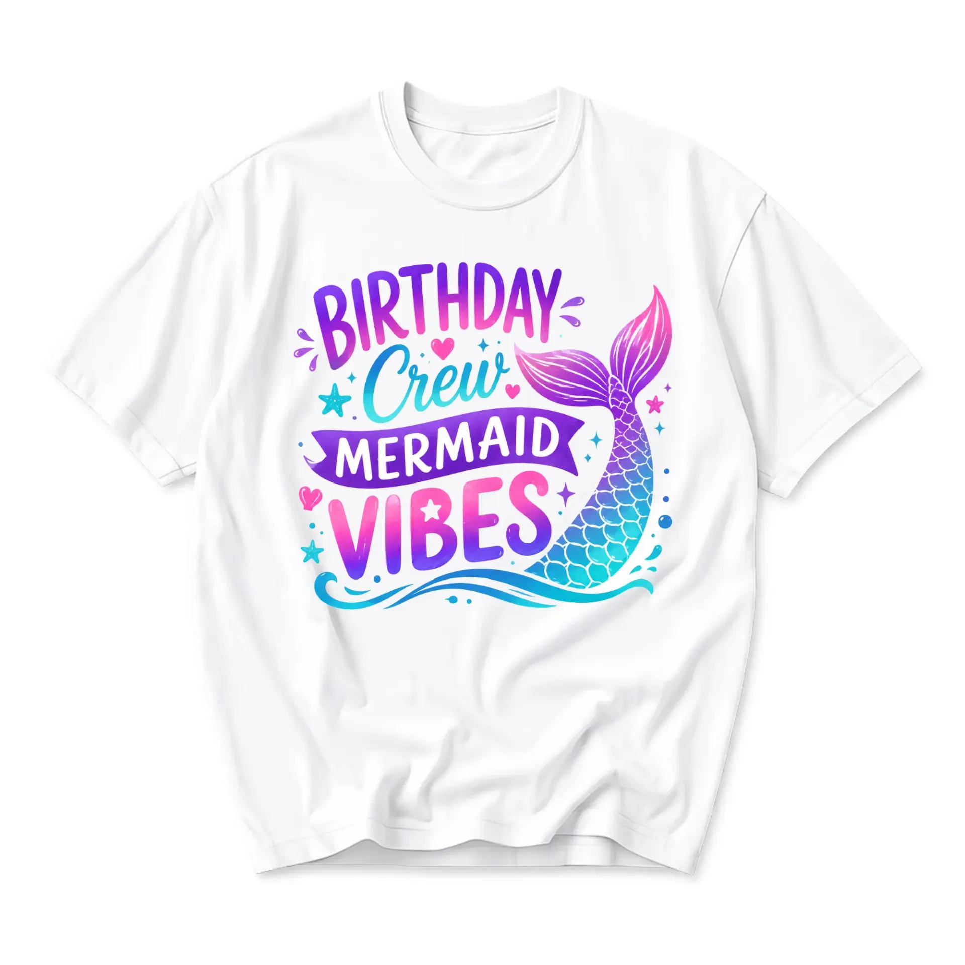 Graphic Tee Birthday Crew Mermaid Vibes Unisex Casual Short Sleeve Crew Neck Cotton Blend Shirt for Everyday Wear