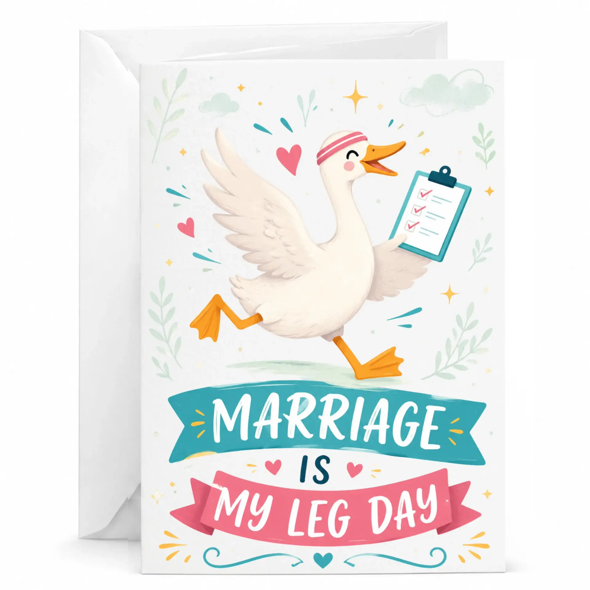 Funny Marriage Is My Leg Day Greeting Card with Envelope for Anniversaries and Weddings 5x7 Folded Note