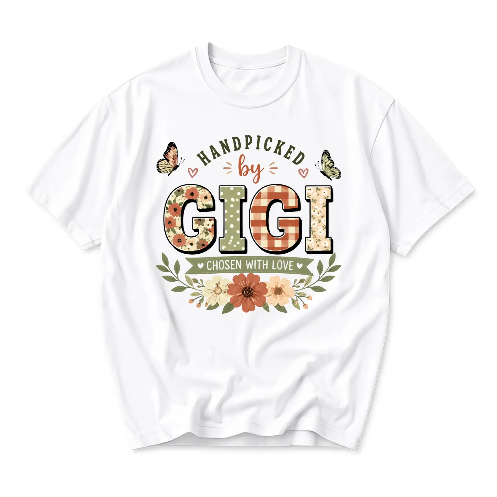 Graphic Tee Handpicked by Gigi Shirt Floral Butterfly Print Casual Short Sleeve Unisex Crew Neck Apparel Top