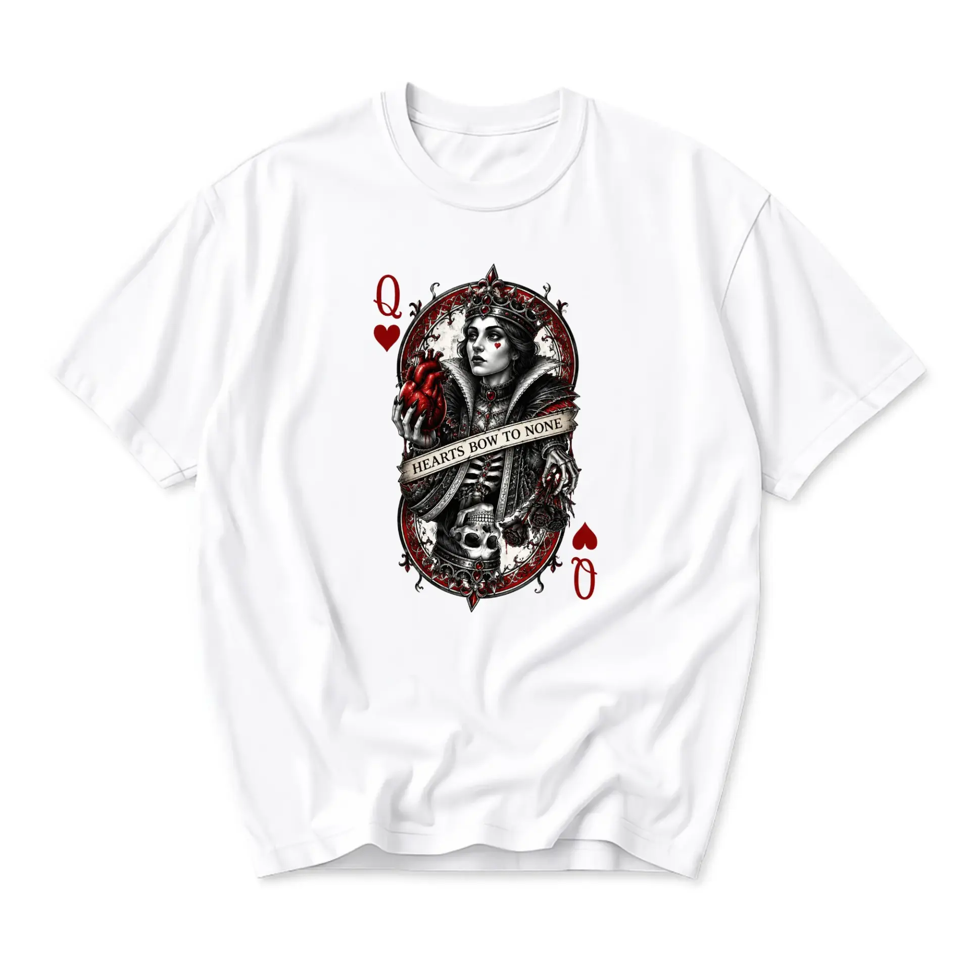 Graphic Tee Hearts Bow to None Playing Card Queen Crown Design Unisex Crew Neck Soft Cotton Casual Fashion Shirt