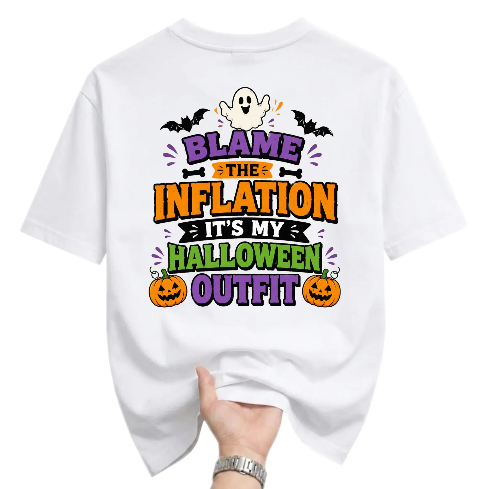 Funny Shirt Blame the Inflation Its My Halloween Outfit Graphic Tee Humorous Holiday Seasonal Apparel Unisex Crew Neck