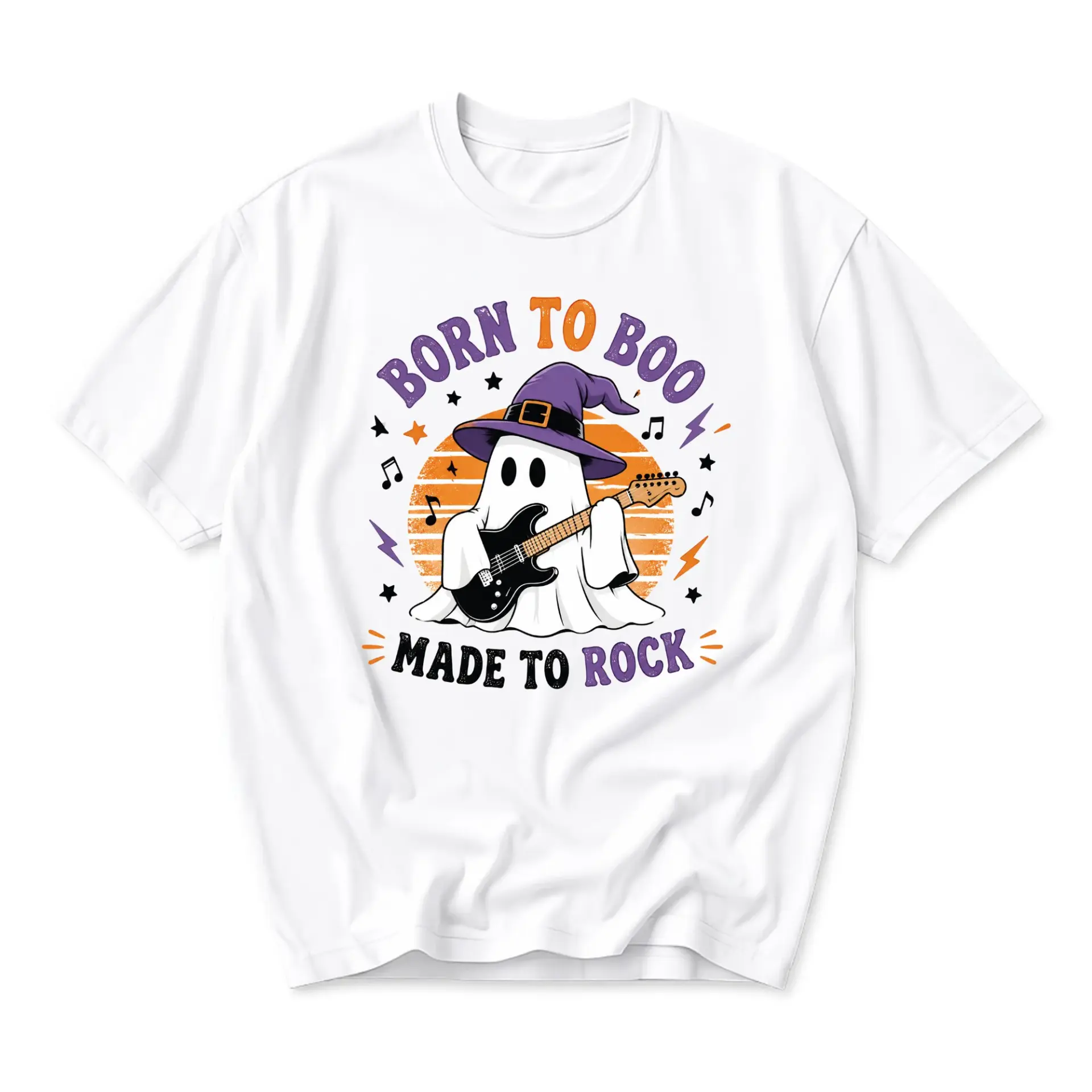 Funny Shirt Born to Boo Made to Rock Graphic Tee for Music Lovers and Halloween Enthusiast Unisex Crew Neck Casual Top