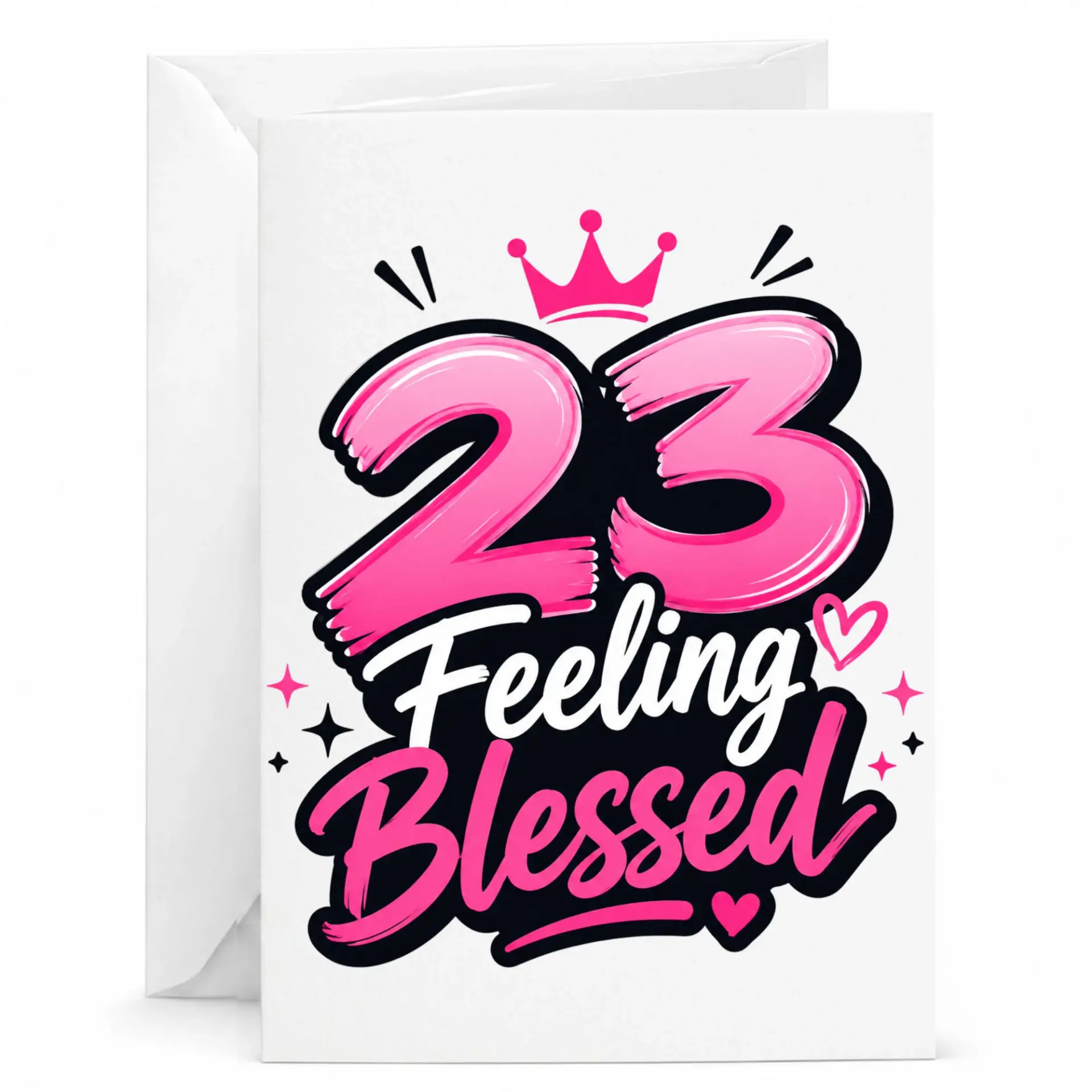 Birthday Card 23 Feeling Blessed Graphic Greeting Card with Envelope for Milestone Twenty Third Celebration
